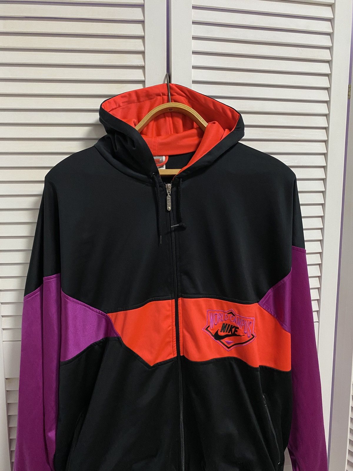 Nike × Vintage Vintage Zip Up Hoodie Nylon Nike WORLD CAMPUS Rare model Size US XL / EU 56 / 4 - 2 Thumbnail