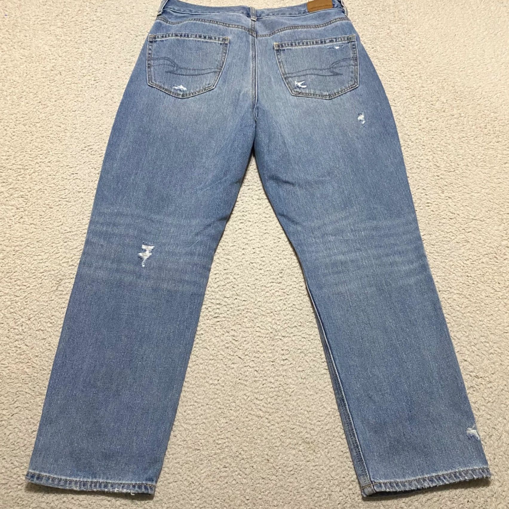 American Eagle Outfitters American Eagle Jeans Womens 8P Blue Denim Straight Distress High Rise Mom Petite Size 30" / US 8 / IT 44 - 2 Thumbnail