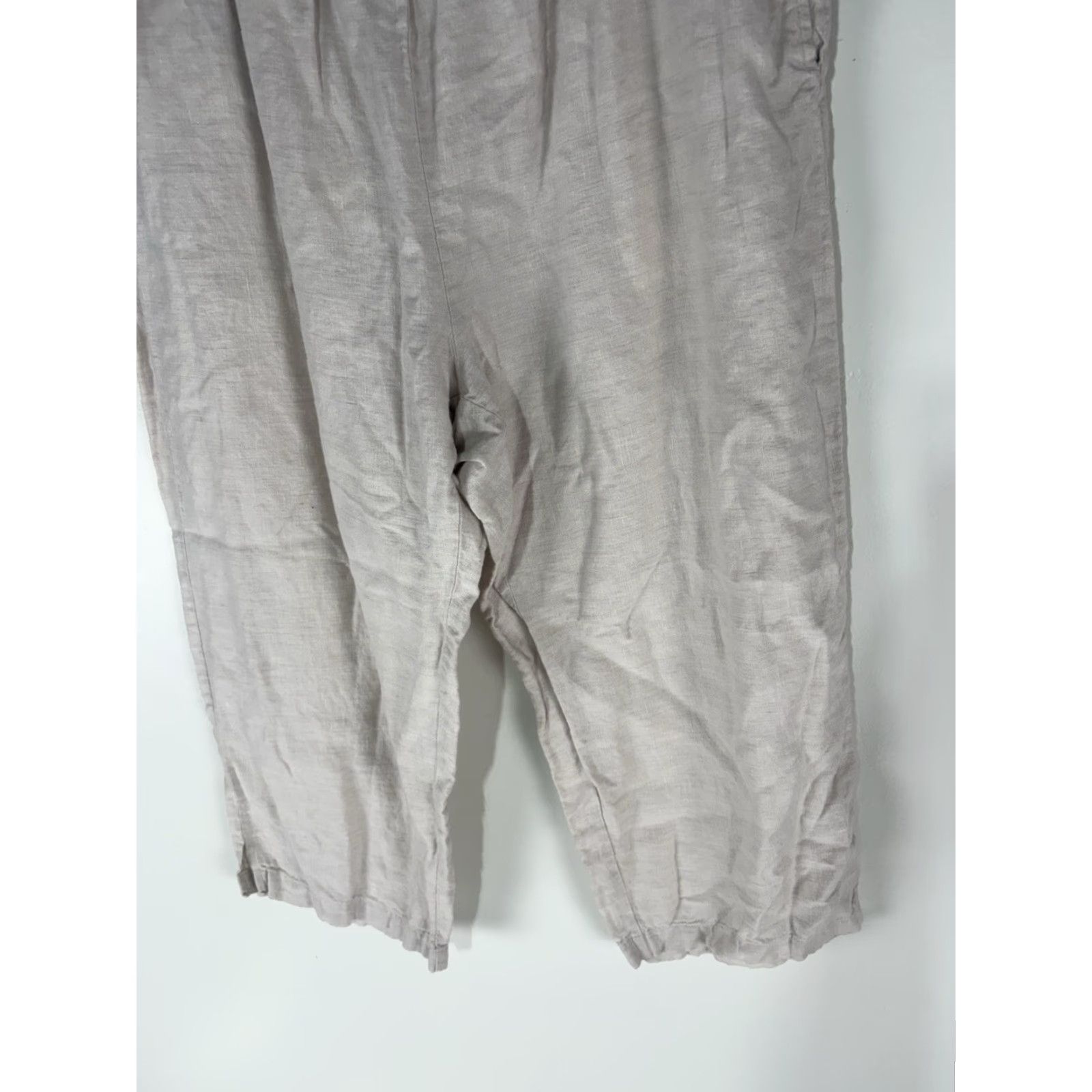 Vintage Choices Natural Linen Pants Womens Size L Pull On Cropped Wide-Leg Size 36" / US 14 / IT 50 - 3 Thumbnail