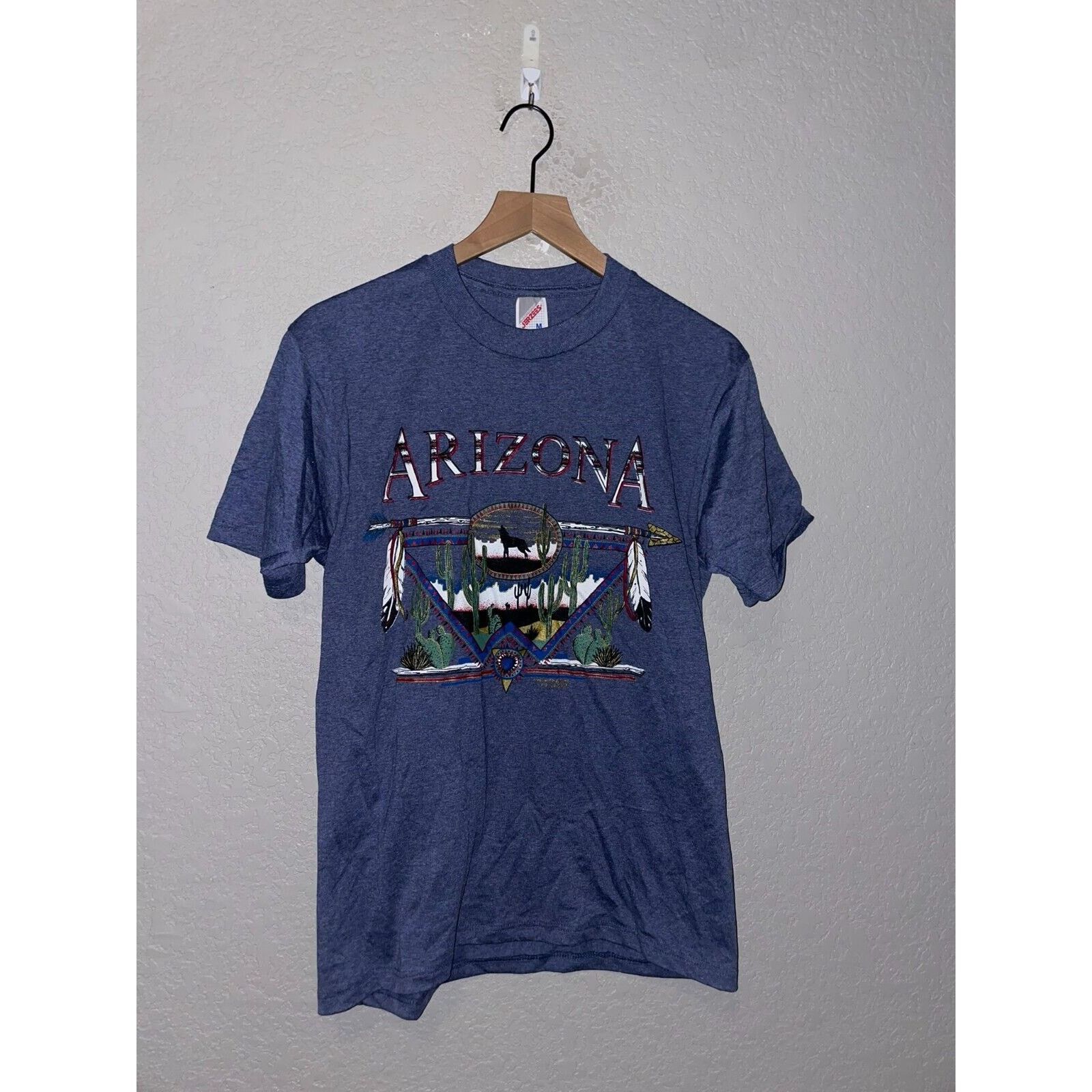 Jerzees Vintage Arizona Shirt Blue Native American Mountain Tee 90s Size US M / EU 48-50 / 2 - 1 Thumbnail