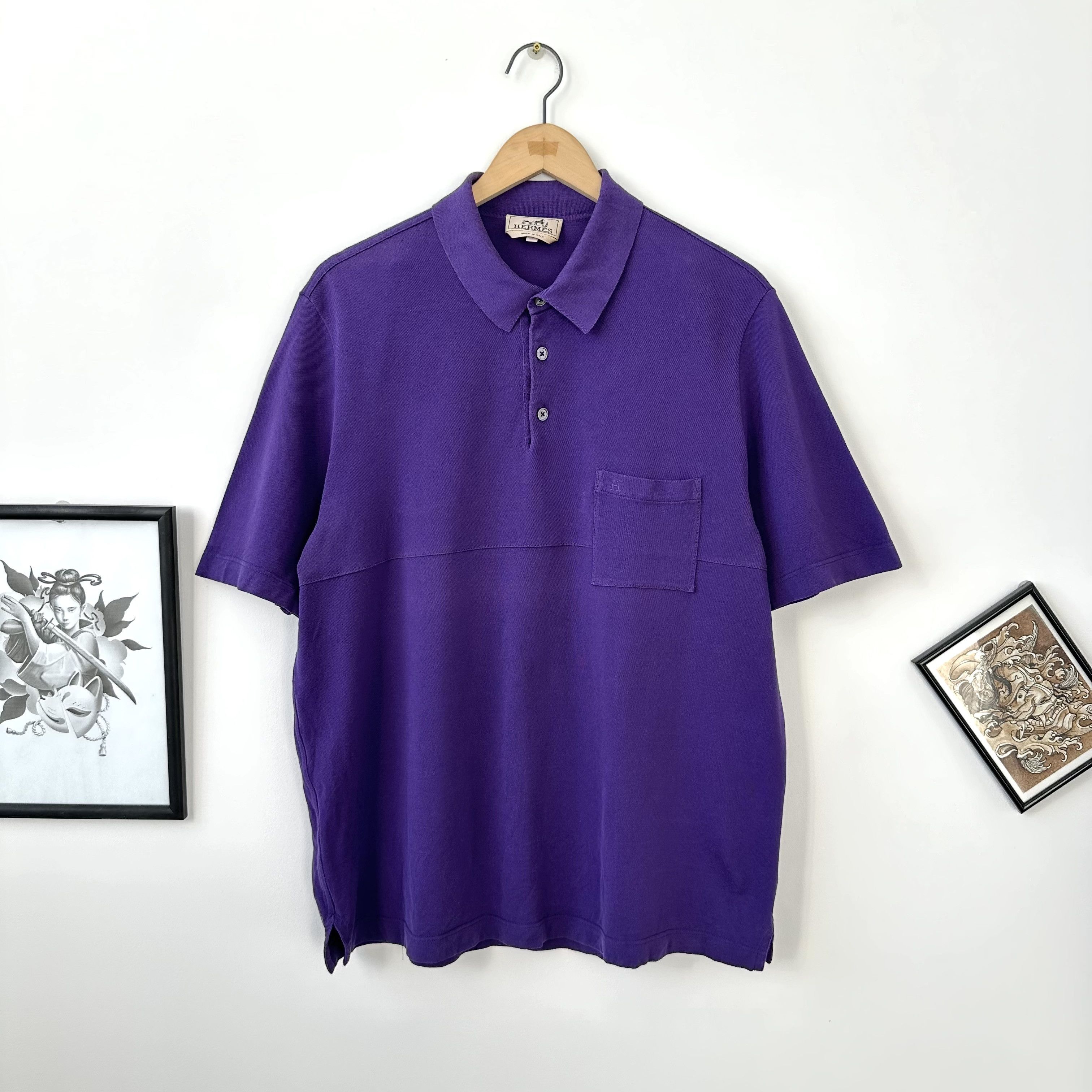 image of Hermes Button Up Polo T Shirt Size Xxl in Purple, Men's