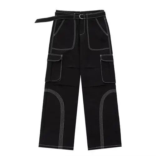 image of Multi-Pocket Cargo Pants With Belt Mens Casual Style Pants in Black (Size 31)