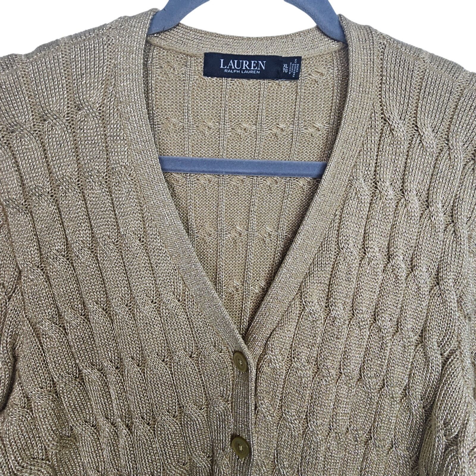 Lauren Ralph Lauren Lauren Ralph Lauren Metallic Cable Knit Cardigan Sweater XL Size XL / US 12-14 / IT 48-50 - 2 Thumbnail