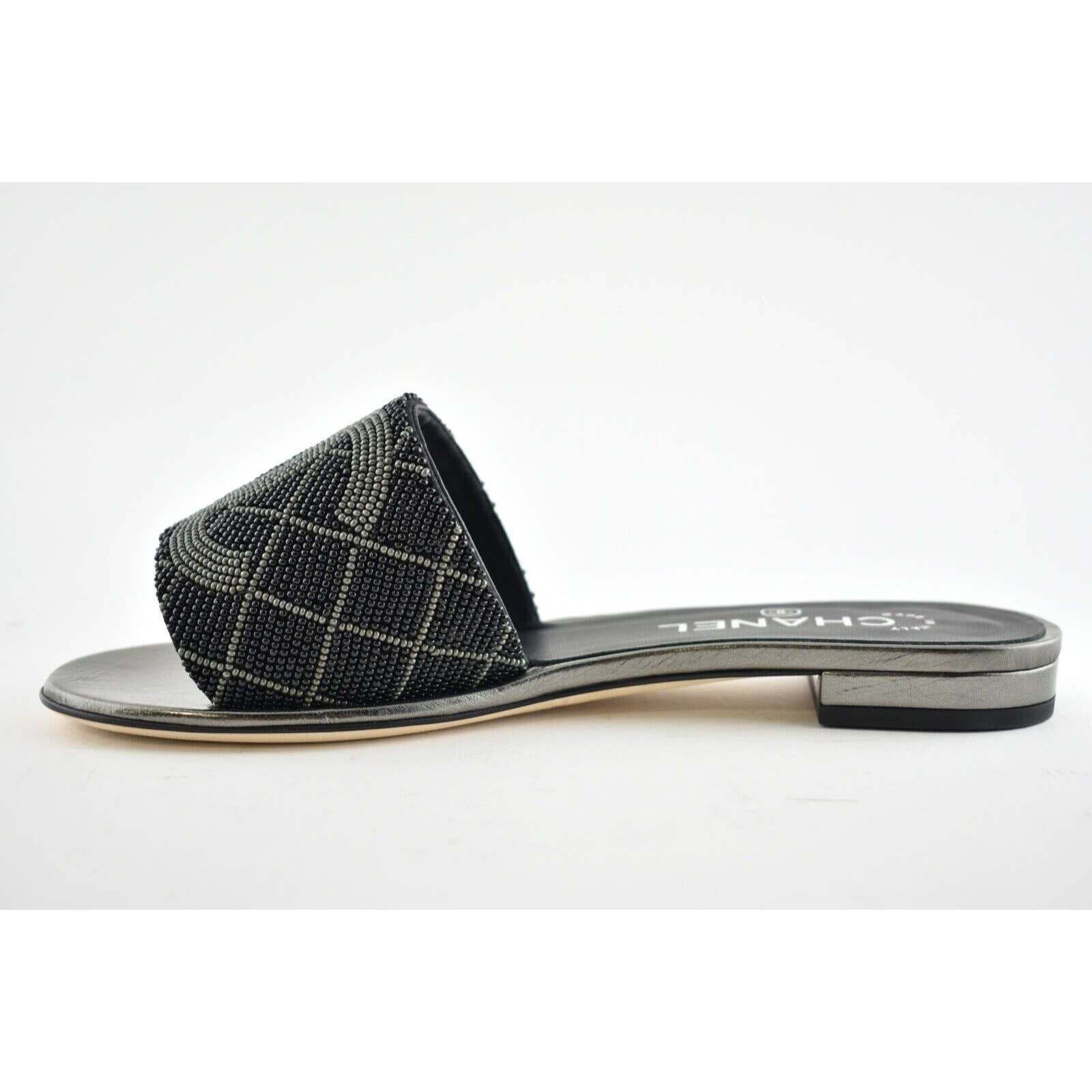 Chanel Chanel 20P Black Grey Pearl Embroidery Bead CC Logo Size US 7 / IT 37 - 9 Thumbnail