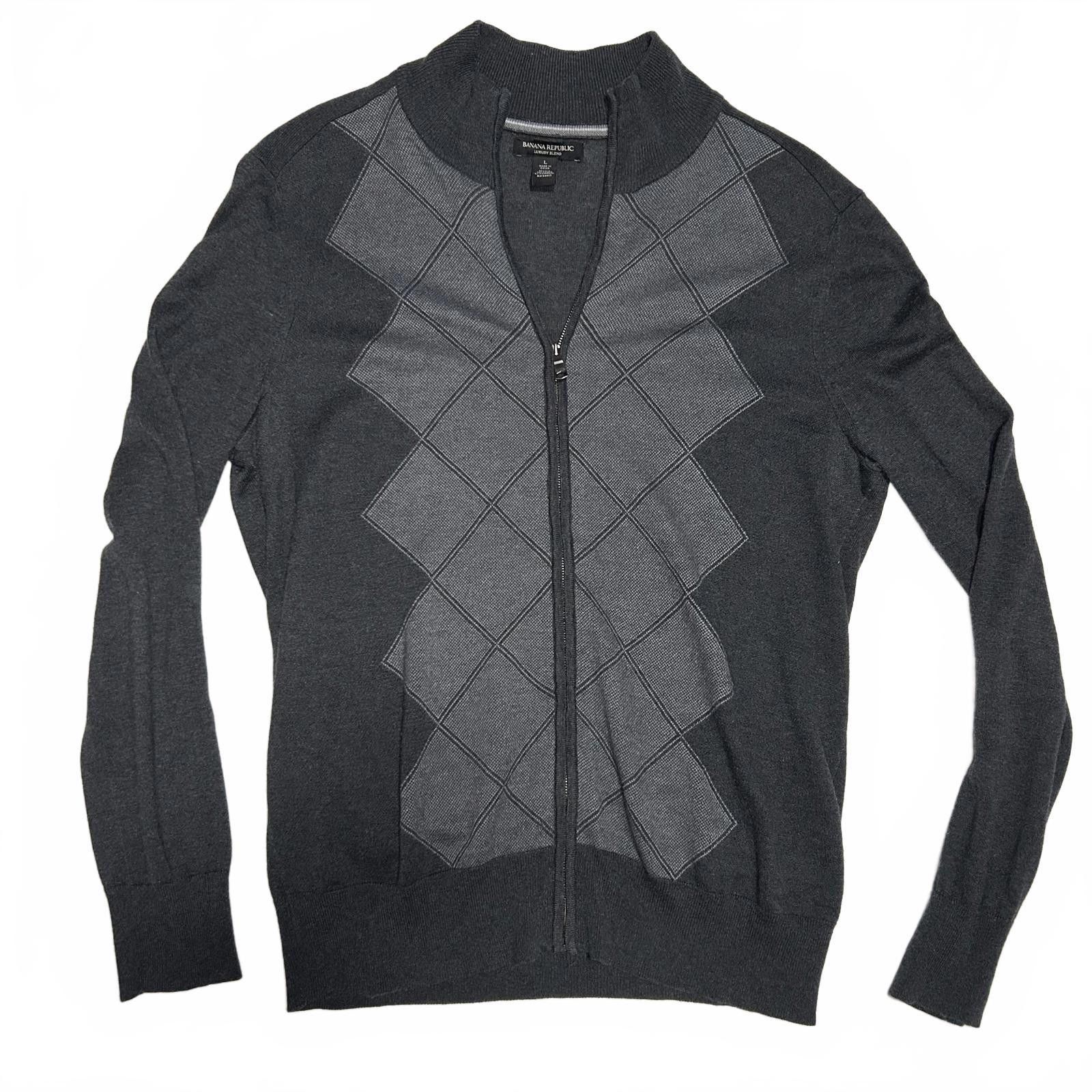 Banana Republic BR Luxury Blend Silk Cashmere Argyle Cardigan Men's Large Size US L / EU 52-54 / 3 - 1 Thumbnail