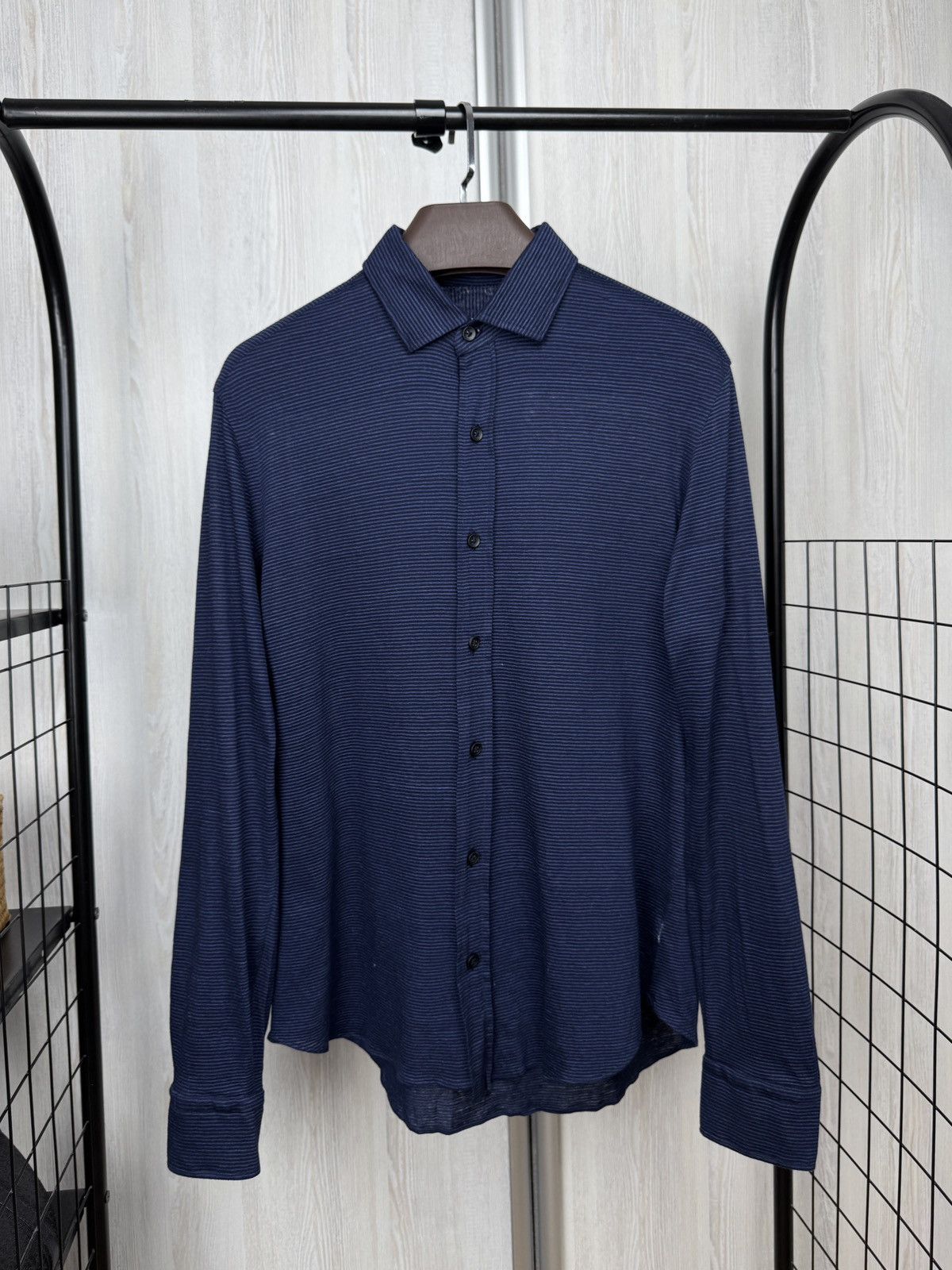 Salvatore Piccolo striped navy blue linen cotton ls shirt