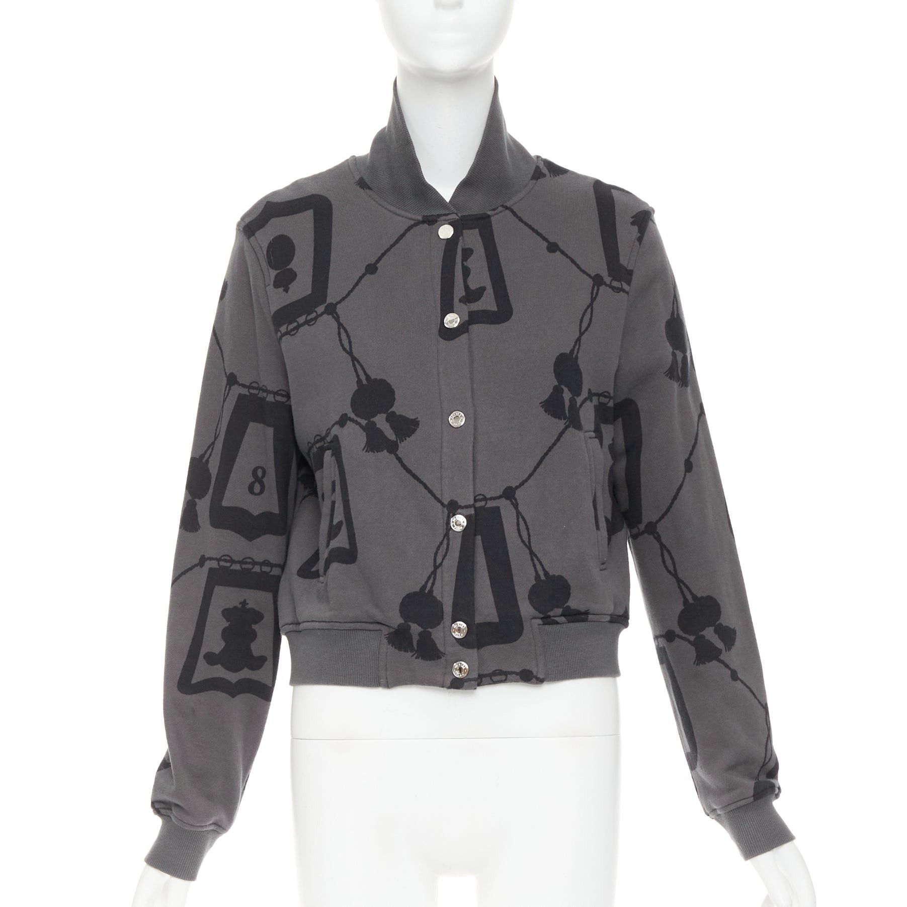 Hermes HERMES 2021 Poste et Cavalerie grey black rope print bomber jacket FR42 XL Size L / US 10 / IT 46 - 1 Thumbnail