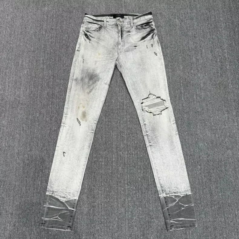 Other Amiri Grayish White Distressed Ripped Denim Pants Size US 32 / EU 48 - 1 Thumbnail