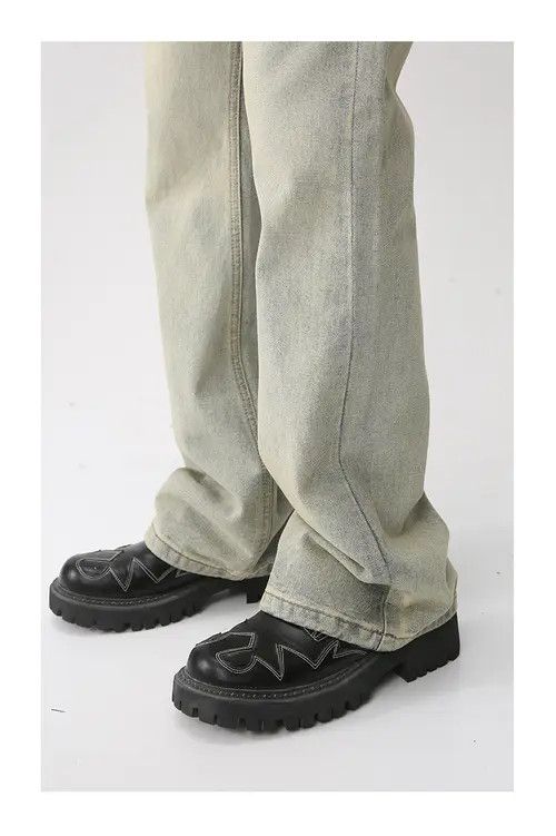 Japanese Brand Retro mud yellow distressed straight jeans Size US 30 / EU 46 - 5 Thumbnail