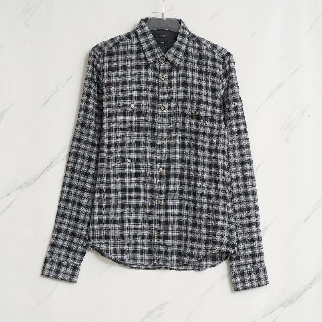 Gucci Gucci Men's Black White Check Shirt Size US XXS / EU 40 - 1 Thumbnail
