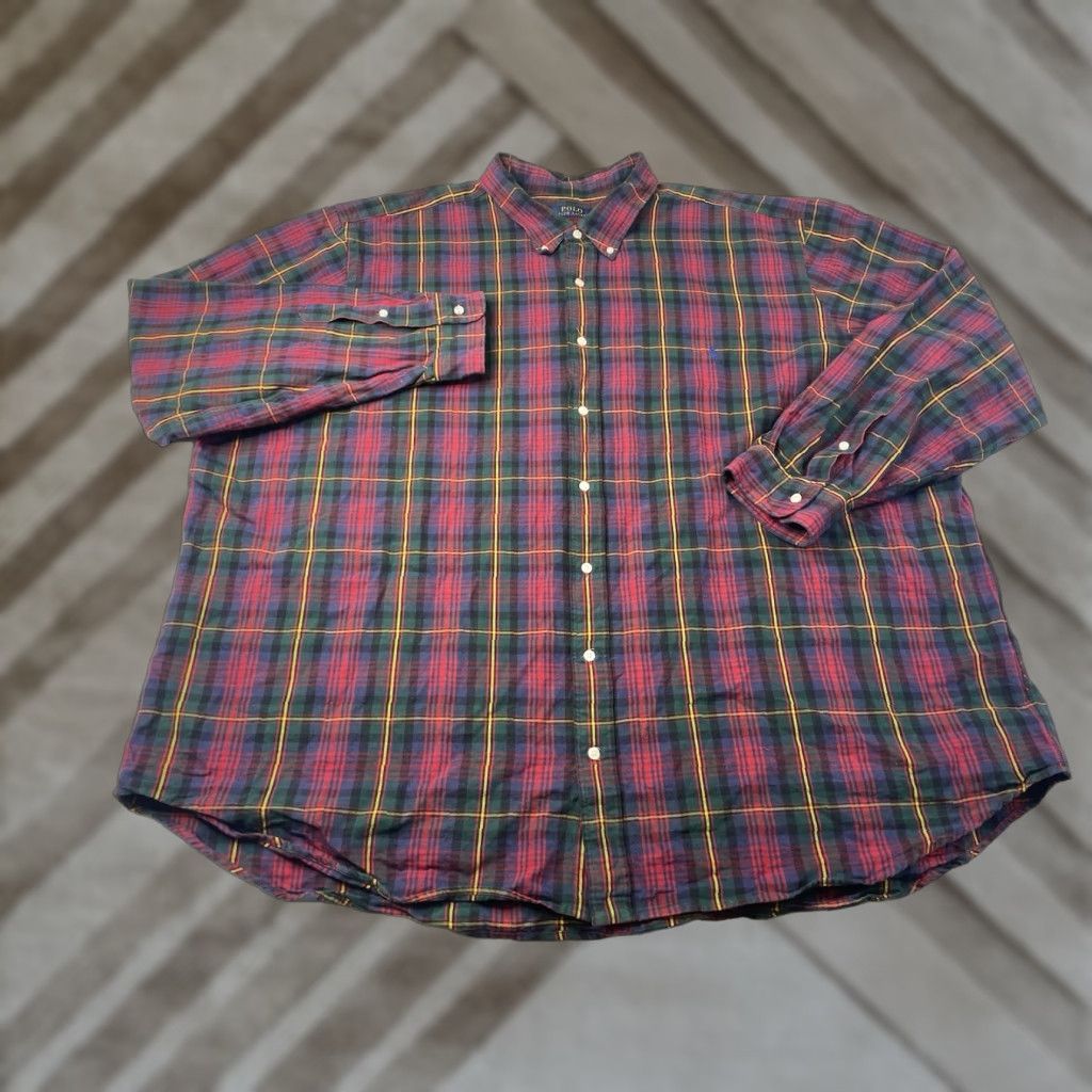 Polo Ralph Lauren Polo Ralph Lauren Shirt Big 4XB Mens Red Plaid Flannel Button-Up Logo Collar Classic Fit Long Sleeve Size US XXL / EU 58 / 5 - 1 Thumbnail