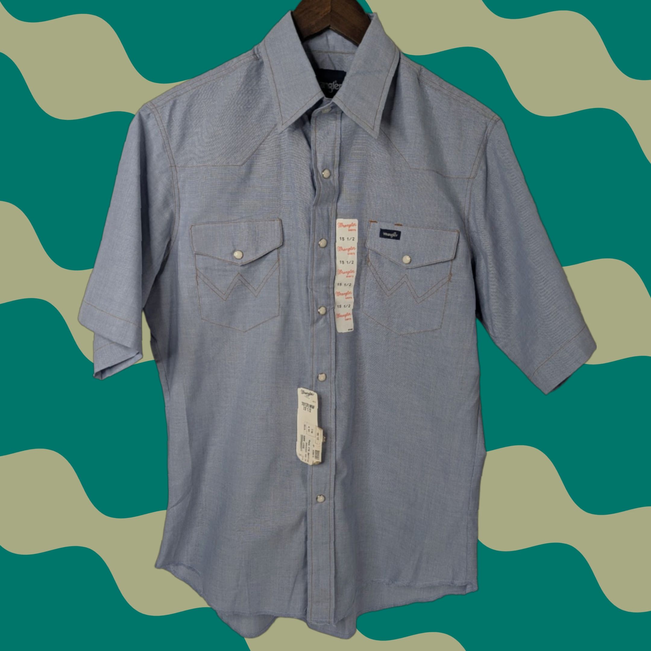 Wrangler VINTAGE Wrangler Light Blue Chambray Pearl Snap Western SS Shirt Men's XL Blue Cowboy Cut Work 90s Wrangler Cowboy Cut Shirt Size US XL / EU 56 / 4 - 1 Thumbnail