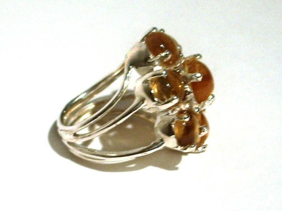Handmade Sterling Silver Flower Cocktail Ring with Citrine Cabochons Size ONE SIZE - 3 Thumbnail