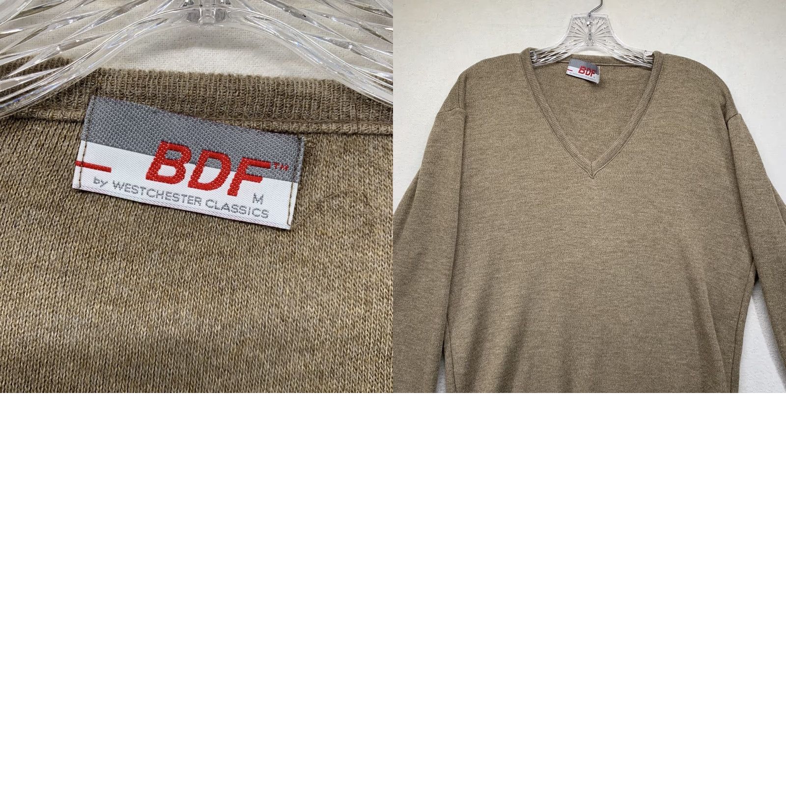 Vintage Vintage Mens V-Neck Sweater Knit Pullover BDF West Chester Classics Brown Medium All Seasons 80s 90s Size US M / EU 48-50 / 2 - 8 Thumbnail