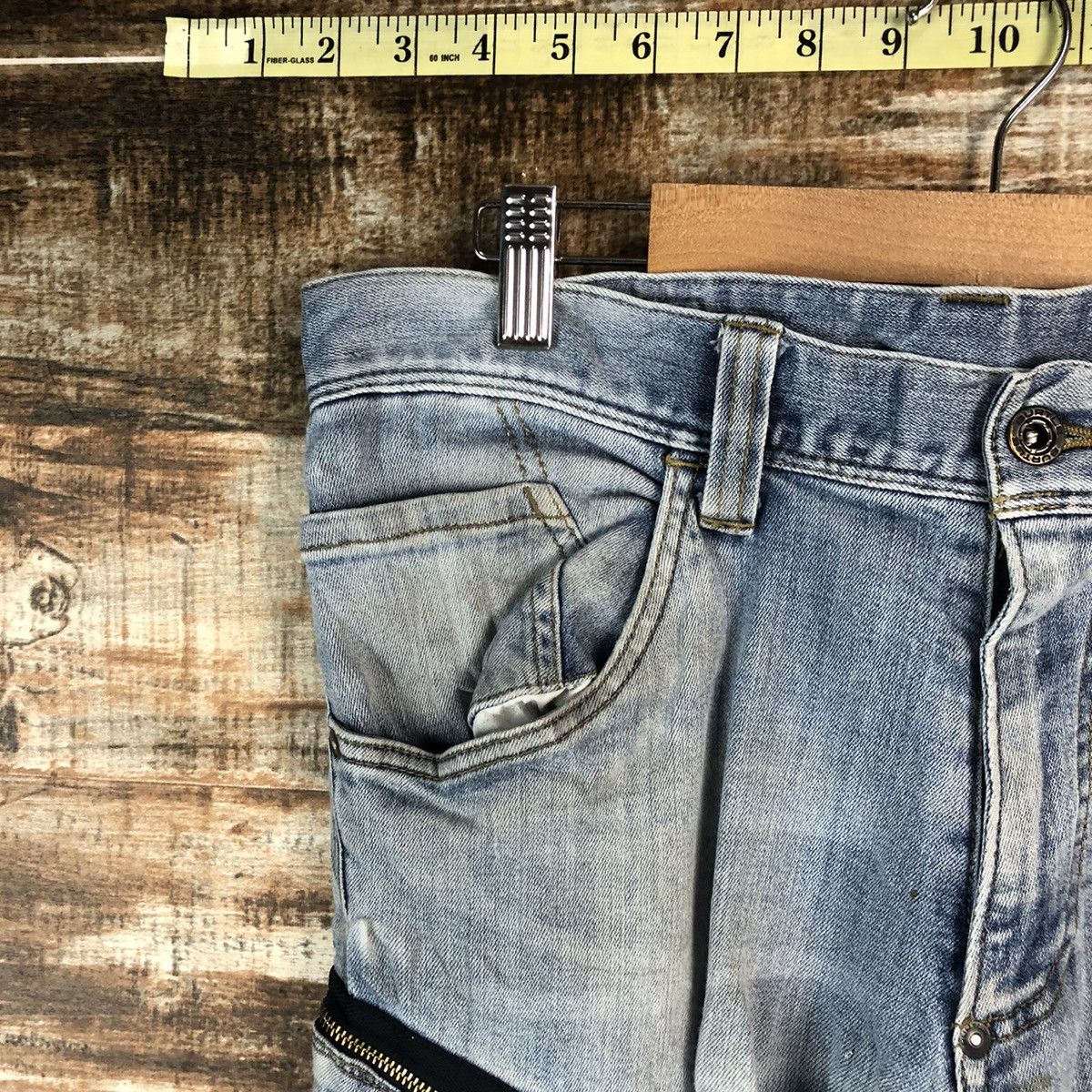 Japanese Brand Burtle Blue faded Multipocket ripped Denim Pants #A2146 Size US 33 - 7 Thumbnail