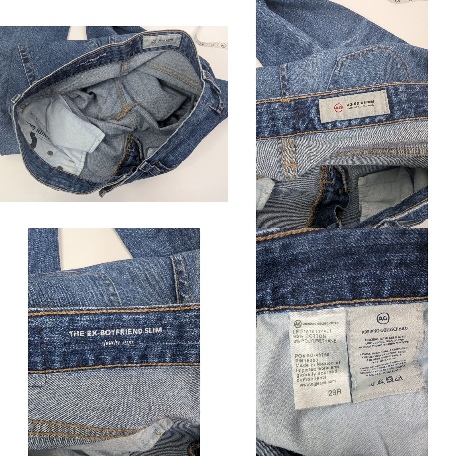 Vintage VINTAGE AG Adriano Goldschmied Womens Jeans 29R The Ex-Boyfriend Slouchy Slim Whisker Size 29" - 8 Thumbnail