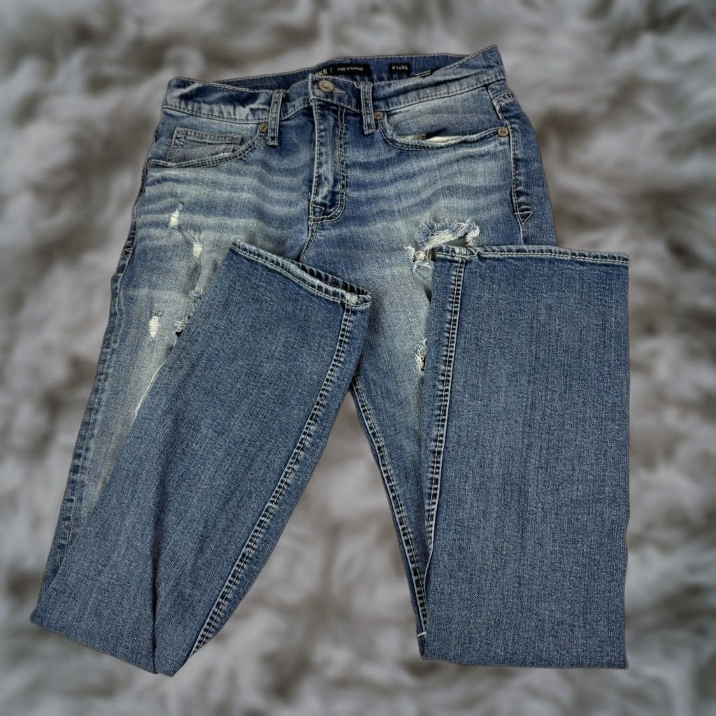 Vintage BKE Jake Straight Jeans Mens 31x31 Medium Wash Blue Distressed Denim Regular Fit Straight 5-Pocket Dyeable? Size US 31 - 1 Thumbnail