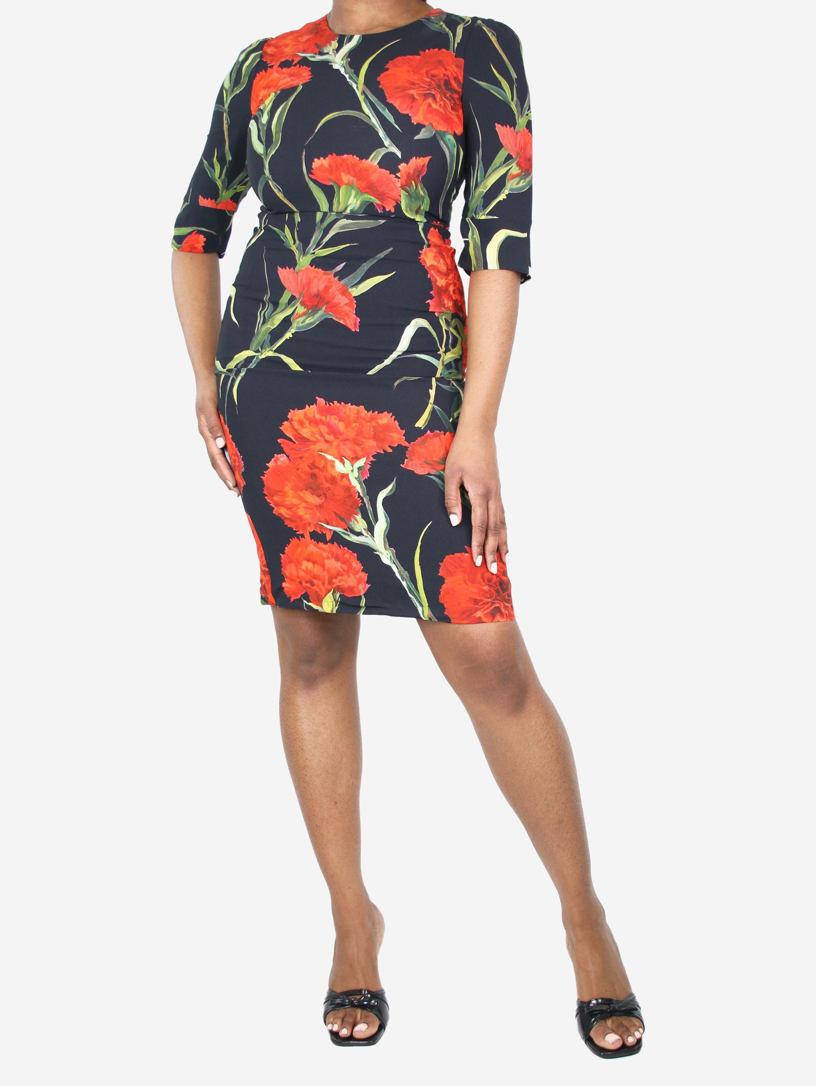 image of Dolce Gabbana Black Floral Printed Midi Dress - Size Uk 12, Women's