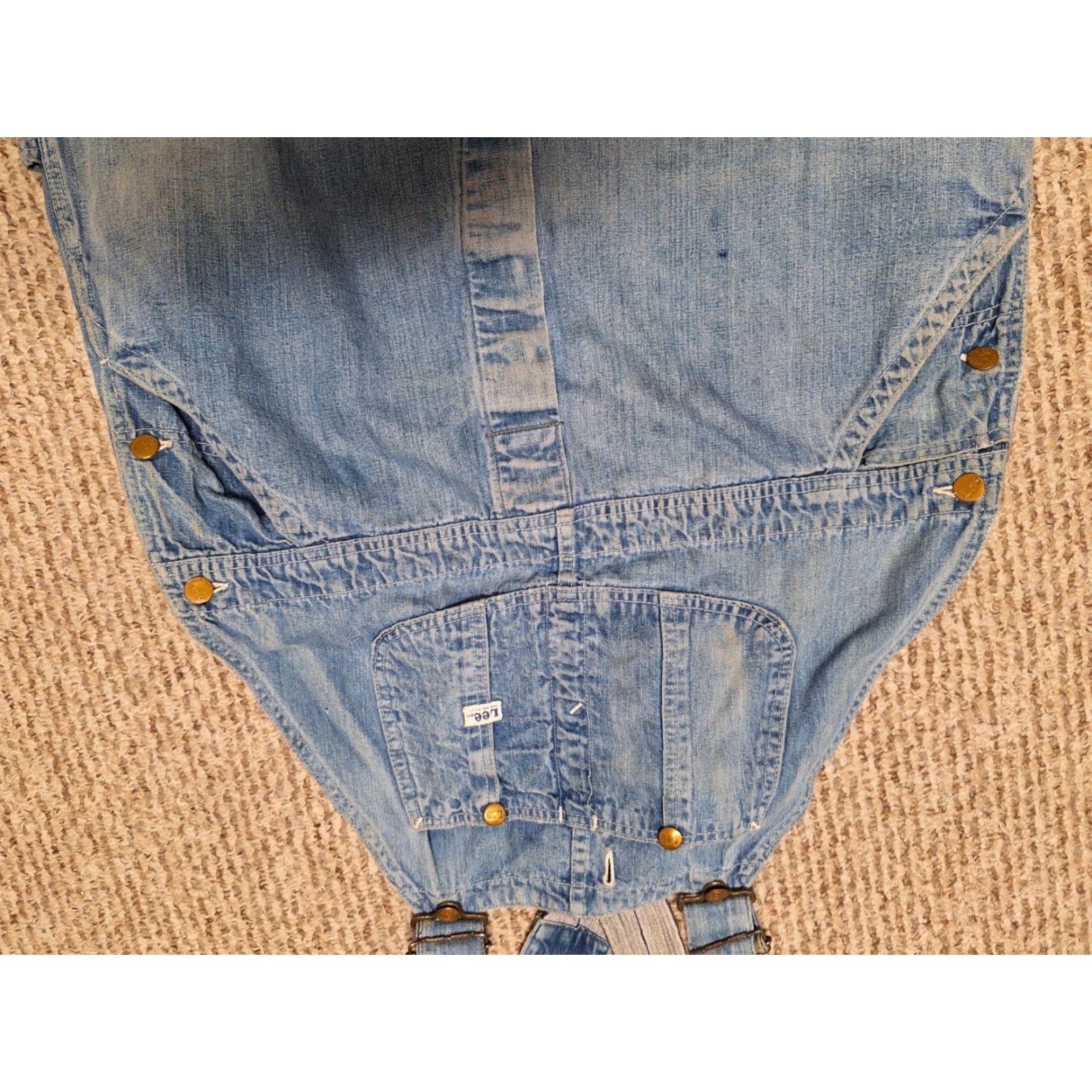 Lee VINTAGE 60s Lee Overalls Distressed Work Sz 41 Denim Blue 1960s Mens Female? Size US 41 - 4 Thumbnail