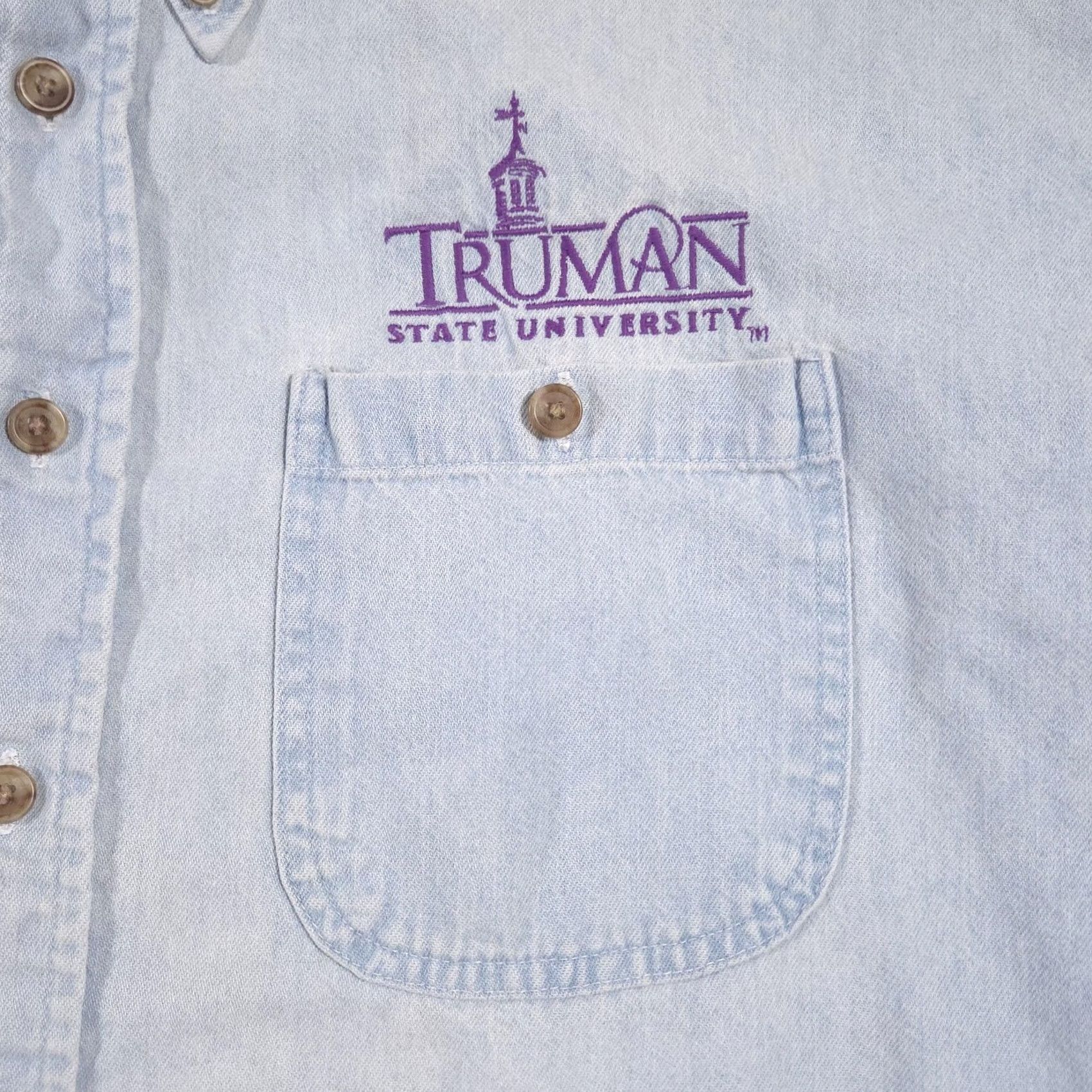 Vintage Truman State University Shirt Mens XL Light Blue Denim Button Down Embroidered Size US XL / EU 56 / 4 - 4 Thumbnail
