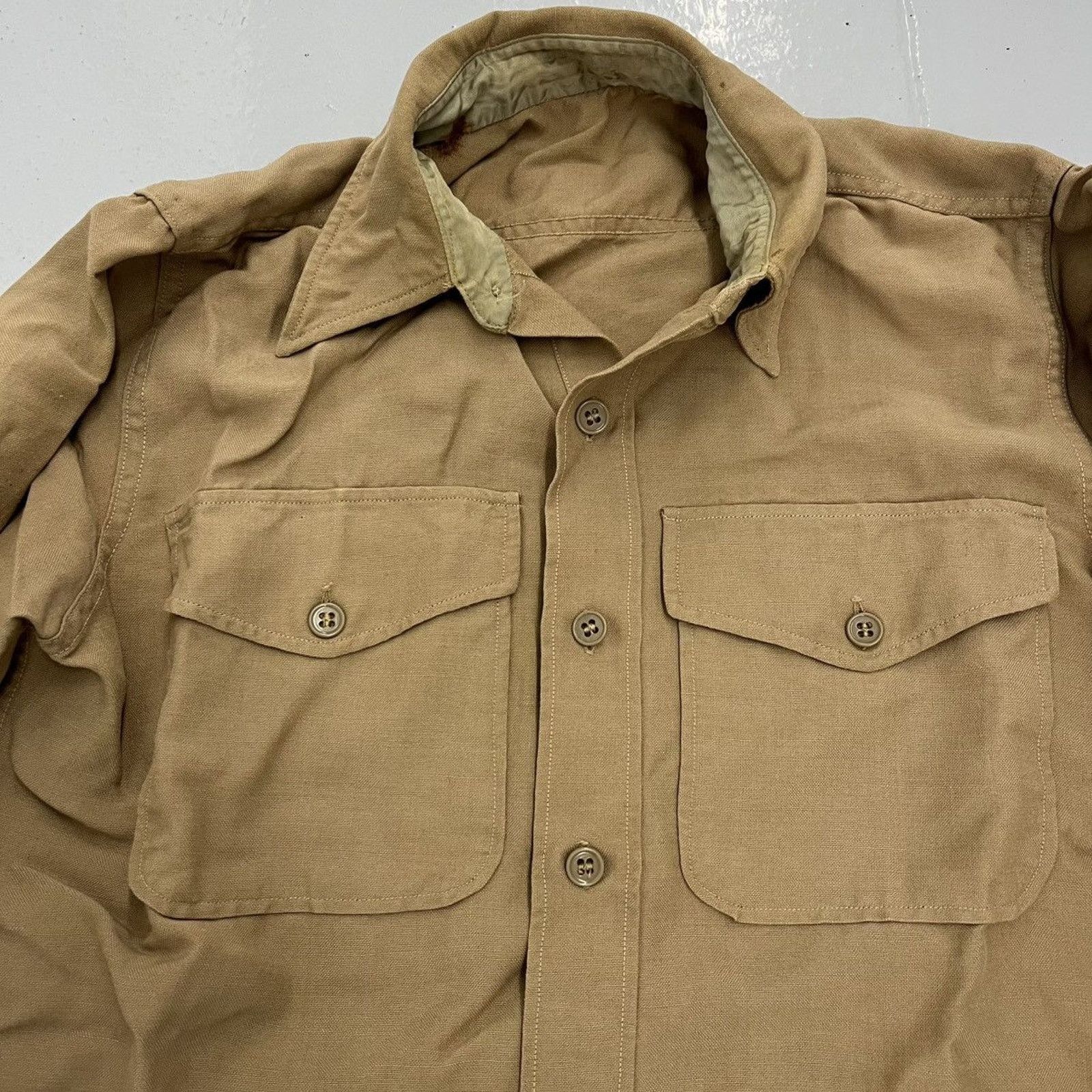 Other Vintage WW2 Army Gabardine Wool Tan Military Shirt Size US S / EU 44-46 / 1 - 2 Thumbnail