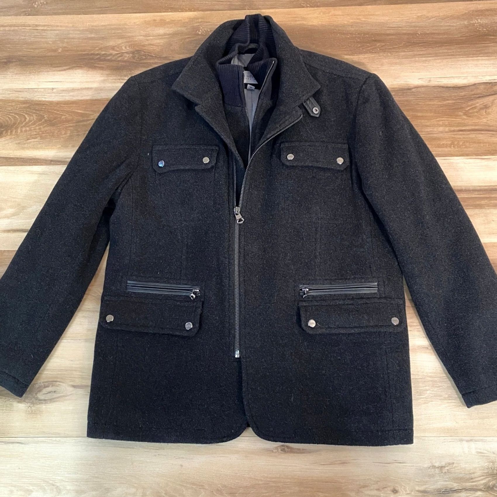 Vintage Marc New York Andrew Marc Mens Wool Blend Field Jacket Medium Charcoal Grey Jacket- Coat Military, Business, Casual, Workwear Mens Size US M / EU 48-50 / 2 - 4 Thumbnail