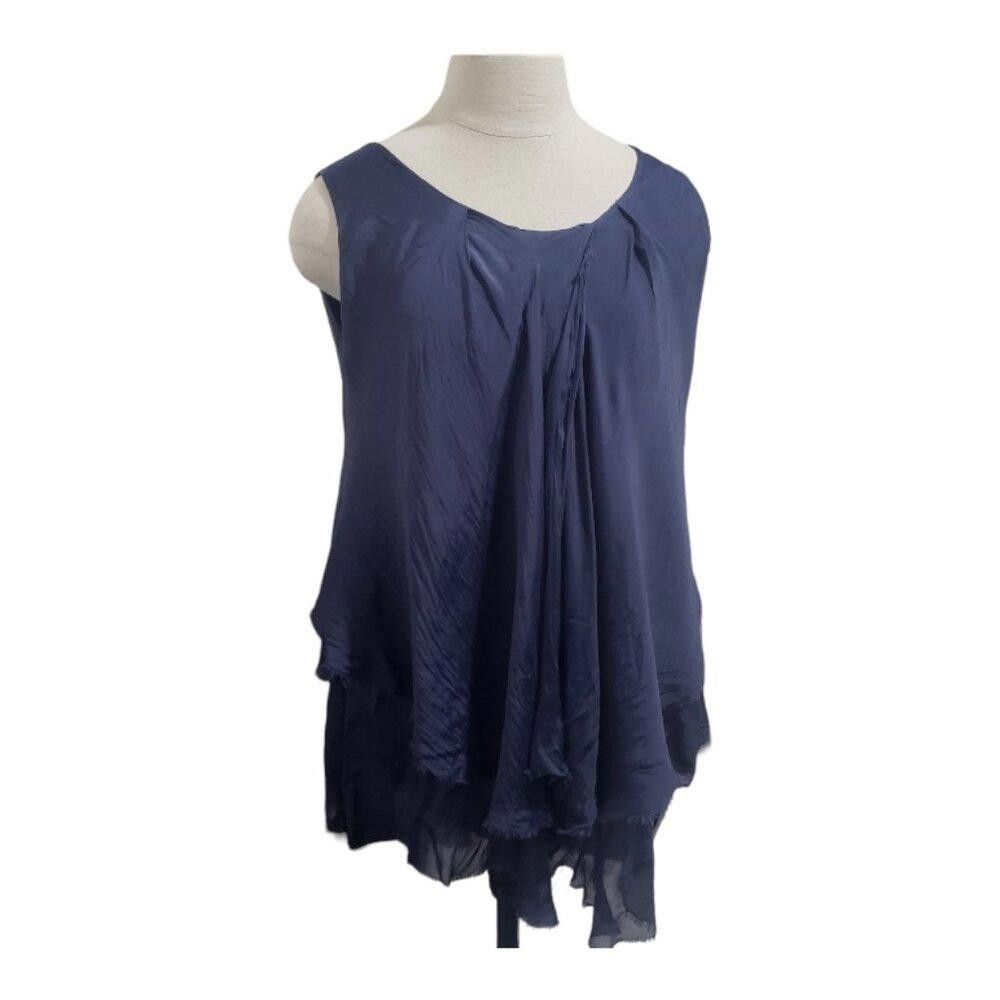 Designer CT1675 Tina Stephens Navy Blue Layered Sleeveless Blouse s Size S / US 4 / IT 40 - 1 Thumbnail