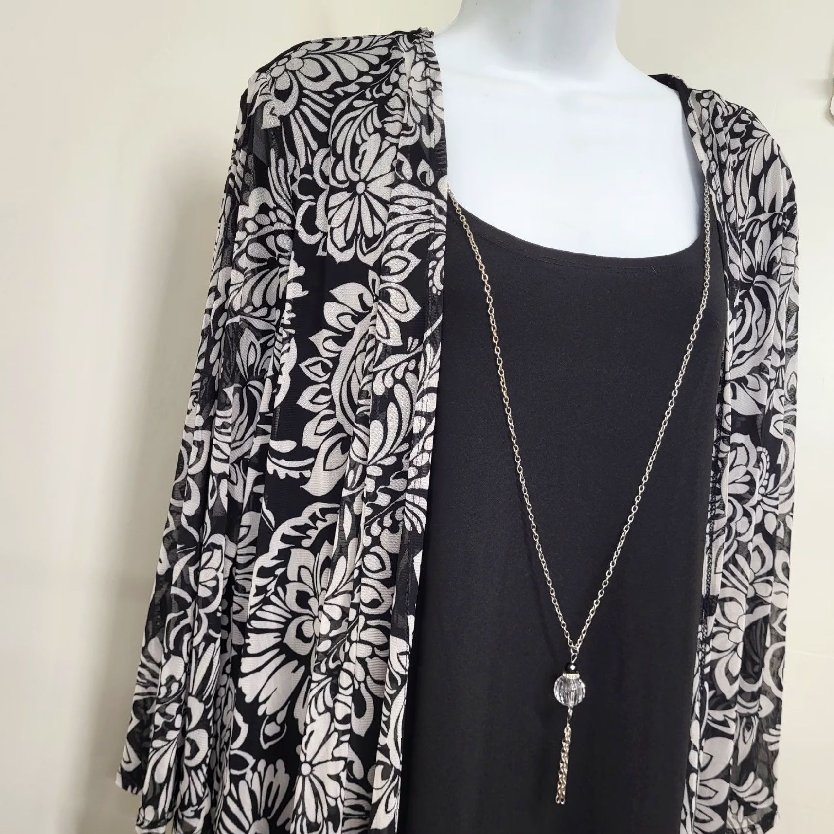 Vintage Luxology Dress Womens XL Black & White Sheath Evening w/Detachable Necklace Size XL / US 12-14 / IT 48-50 - 2 Thumbnail