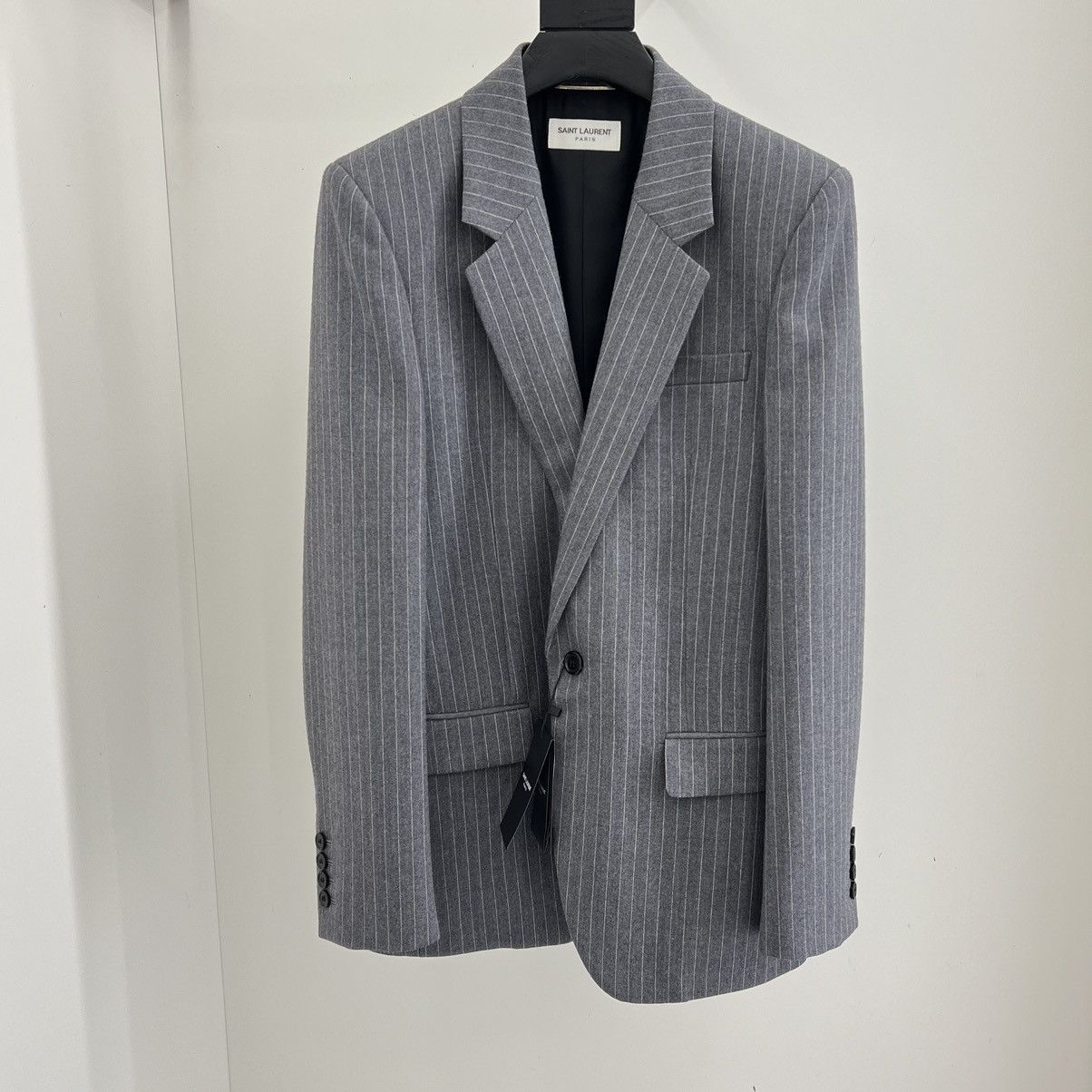 image of Anthony Vaccarello x Saint Laurent Paris Saint Laurent Blazer In Small in Grey, Men's