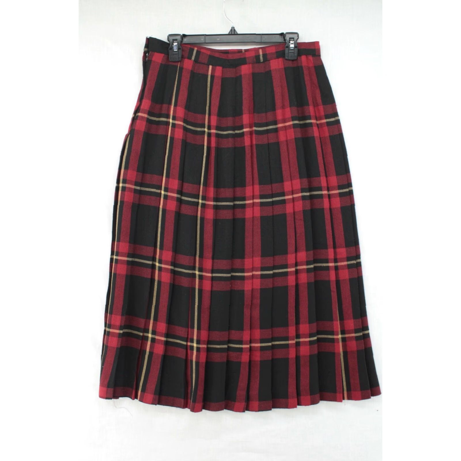 Etro Lauren Wood VTG Yes Vintage Skirt Women 16 Red Black Tartan Plaid Pleat School Classic Retro 16" Midi Size 38" / US 16 / IT 52 - 2 Thumbnail