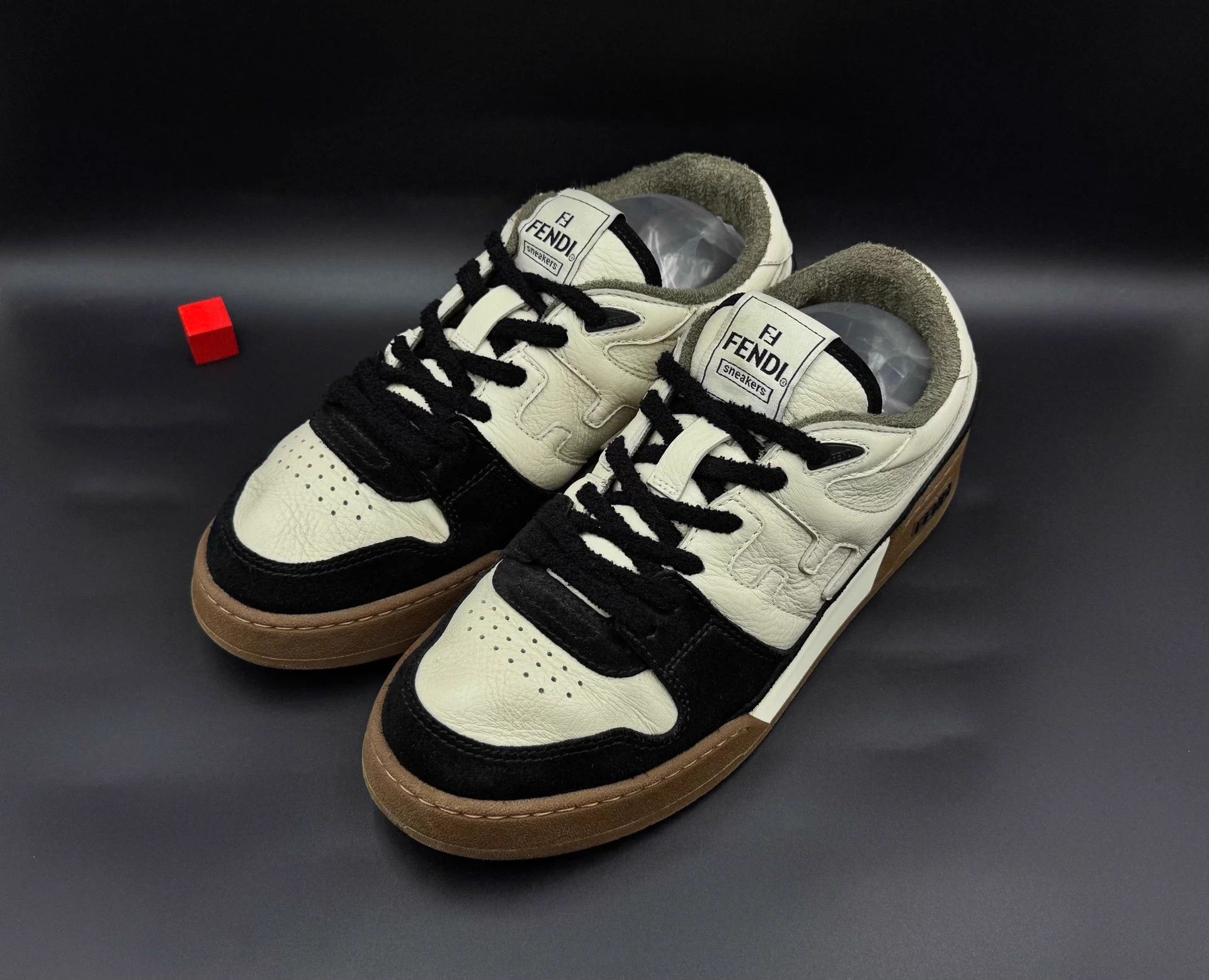 Fendi FENDI Match Leather Colorblocked Sneakers Men's Black White Size US 8 / EU 41 - 1 Thumbnail