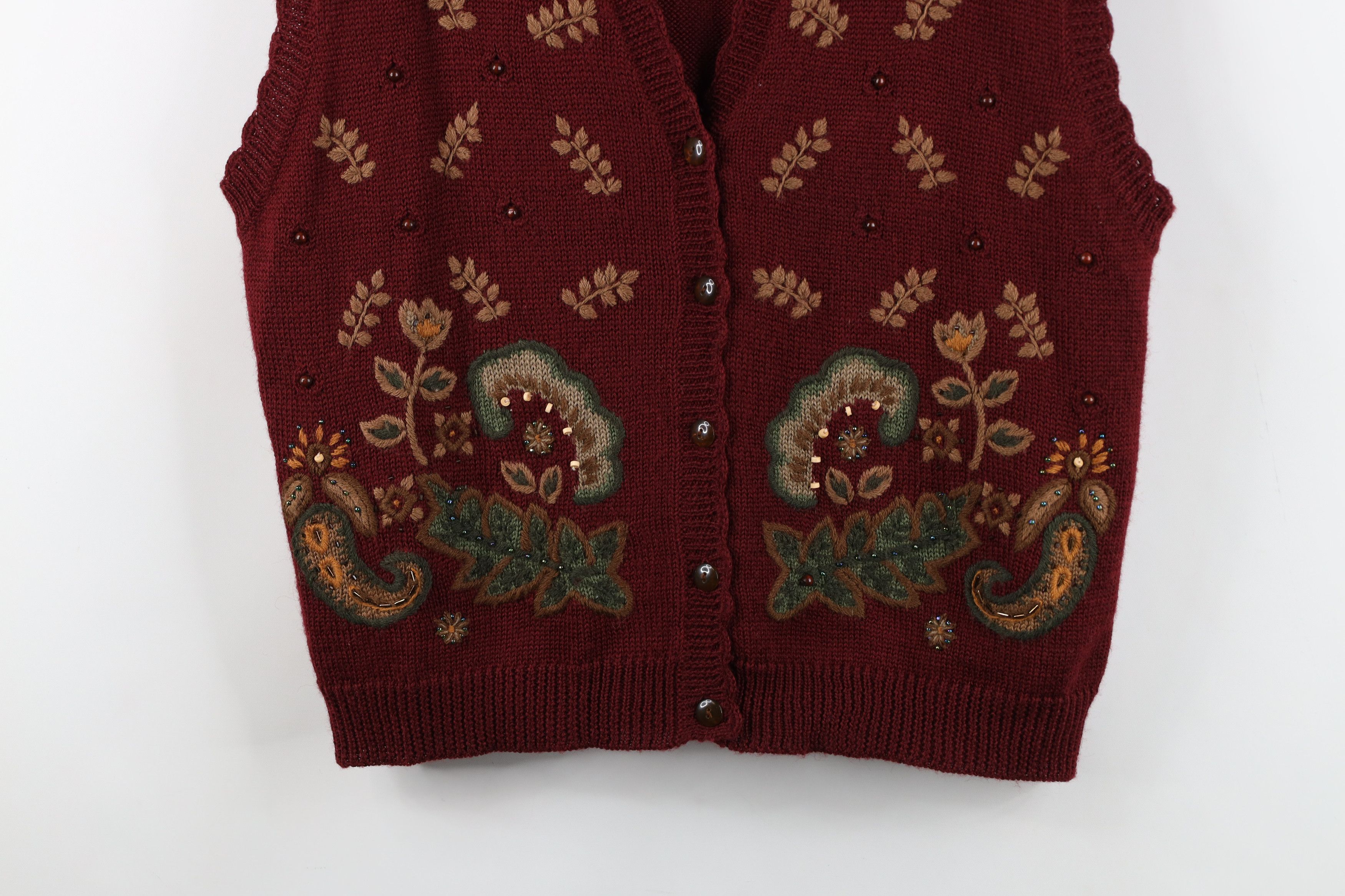 Vintage Vintage 90s Streetwear Blend Beaded Nature Leaf Sweater Vest Size L / US 10 / IT 46 - 3 Thumbnail