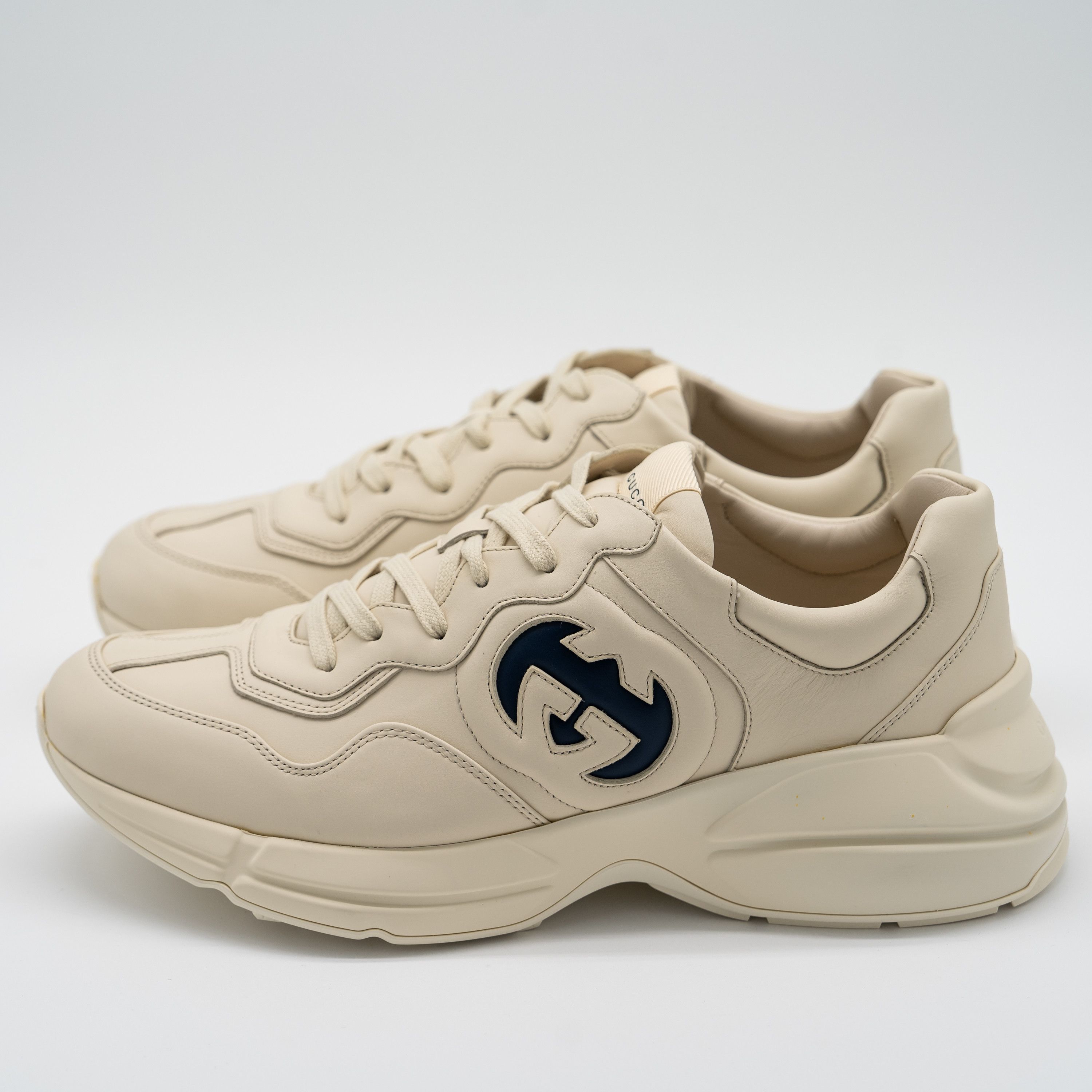 Gucci Gucci Rhyton Ivory Blue GG Cut Out Logo Leather Sneakers Size US 11.5 / EU 44-45 - 4 Thumbnail