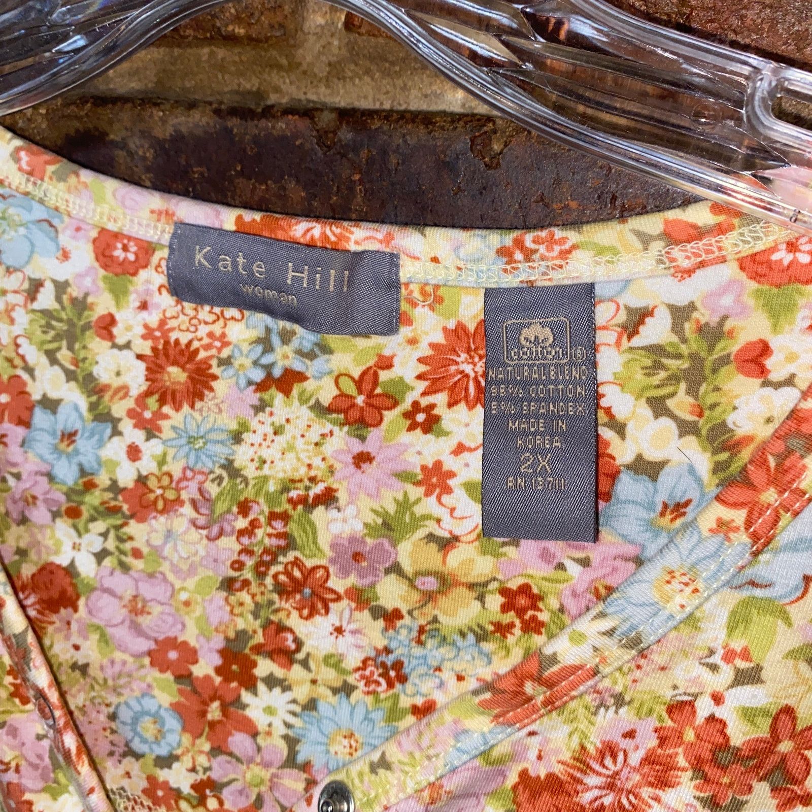 Other Kate Hill Floral Short Sleeve Henley Button Top 2X Size XXL / US 16-18 / IT 52-54 - 4 Thumbnail
