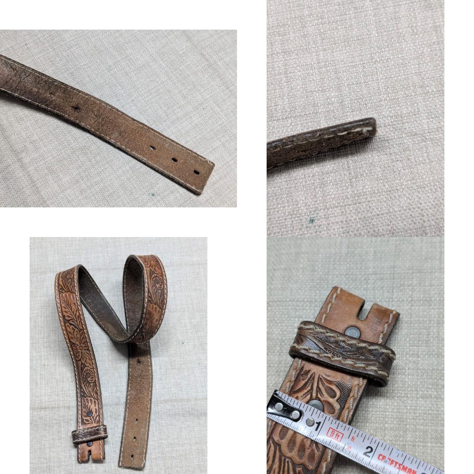 Tony Lama VINTAGE Tony Lama belt TOOLED cowhide leather Western Belt 36 Brown Eagle belt Mens XS? wait Size 36 - 8 Thumbnail