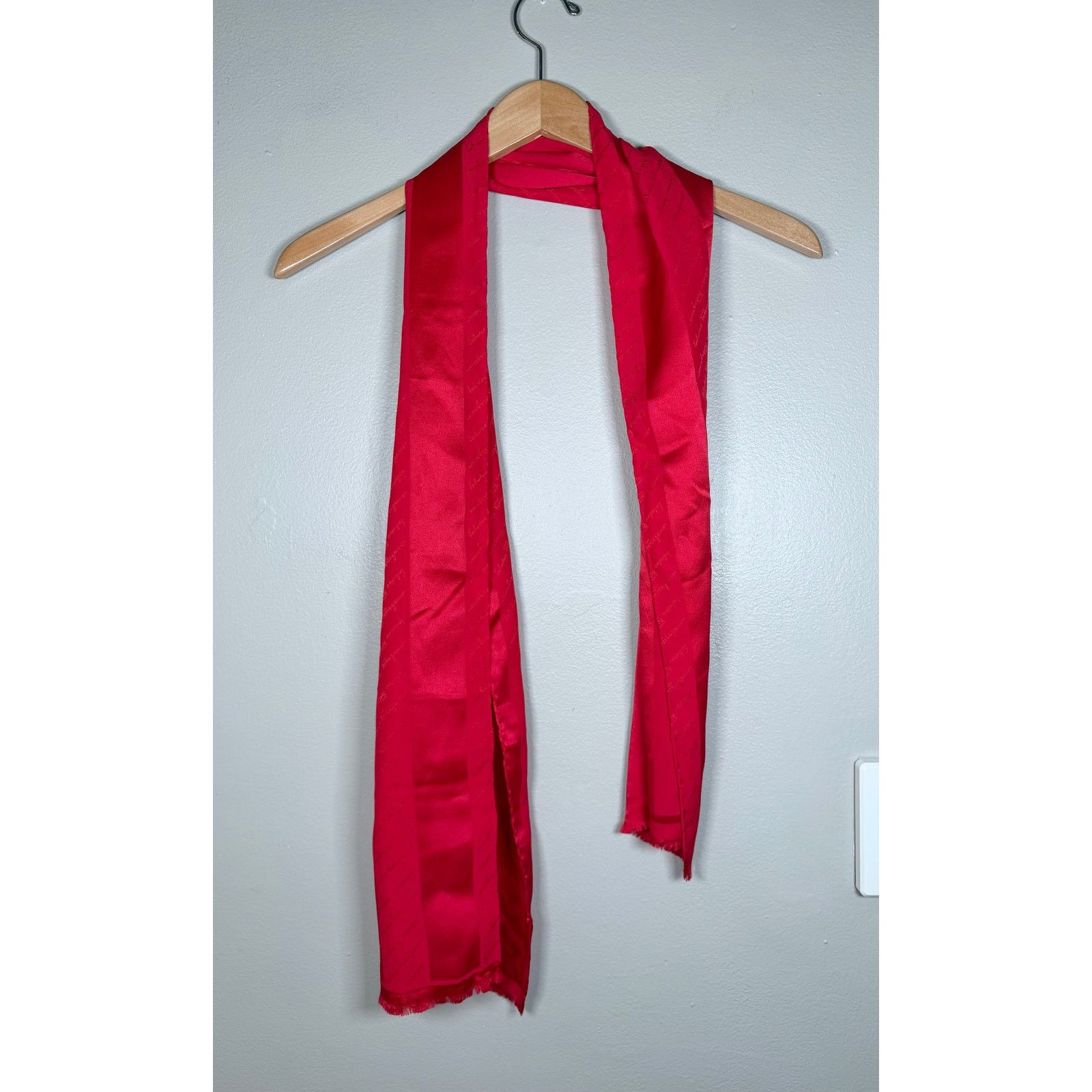 Salvatore Ferragamo Ferragamo Logo Embossed Red Silk Scarf Size ONE SIZE - 3 Thumbnail