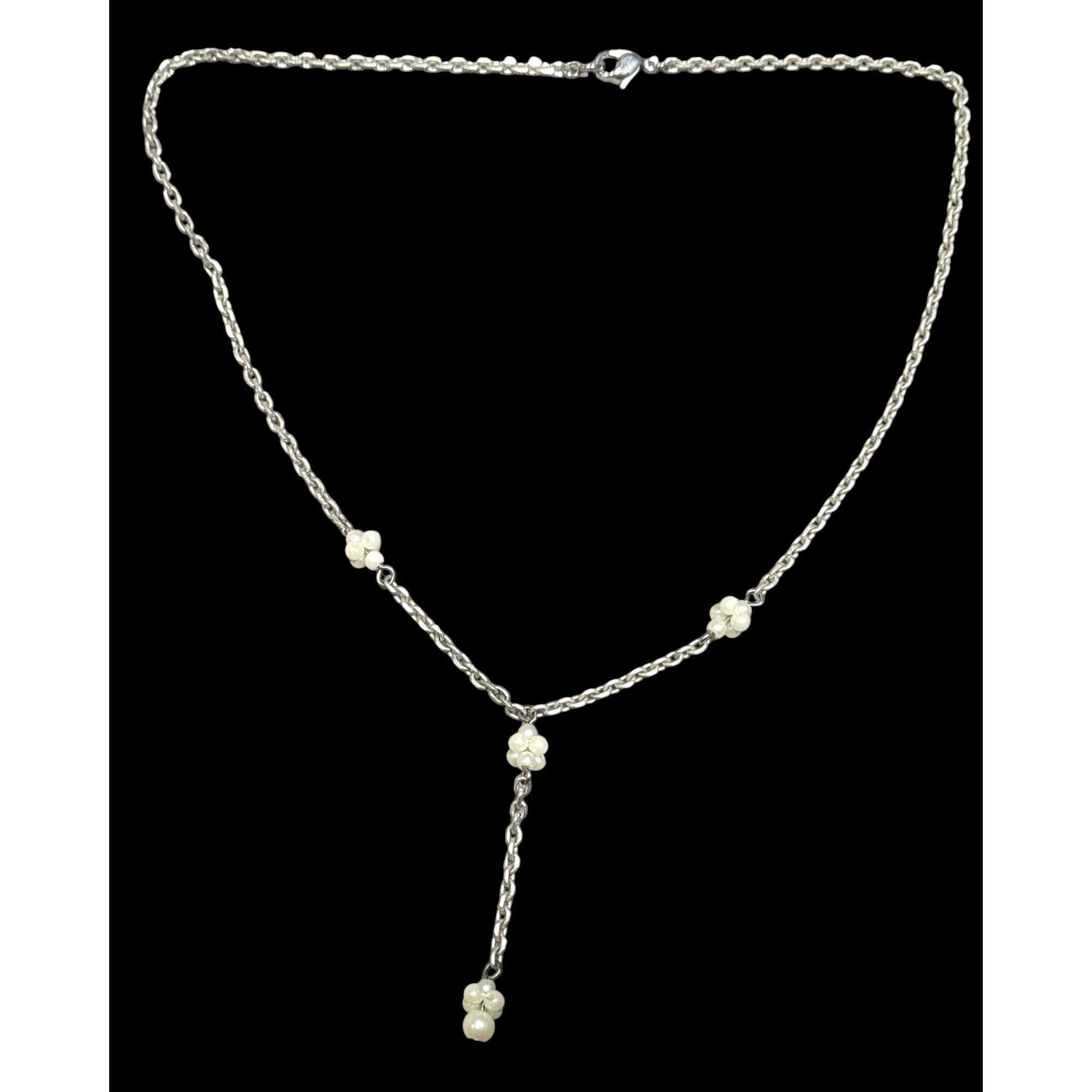 Other Dainty Seed Pearl Silver Tone Chain Y Drop Necklace Size ONE SIZE - 2 Thumbnail