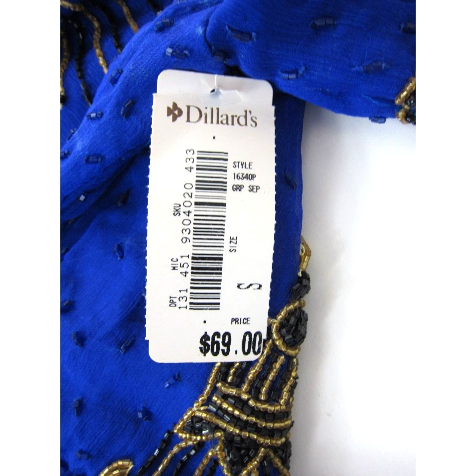 Vintage NWT Laurence Kazar 100% Silk Blue Gold Beaded Sequin Short Sleeve Blouse PS Size S / US 4 / IT 40 - 5 Thumbnail