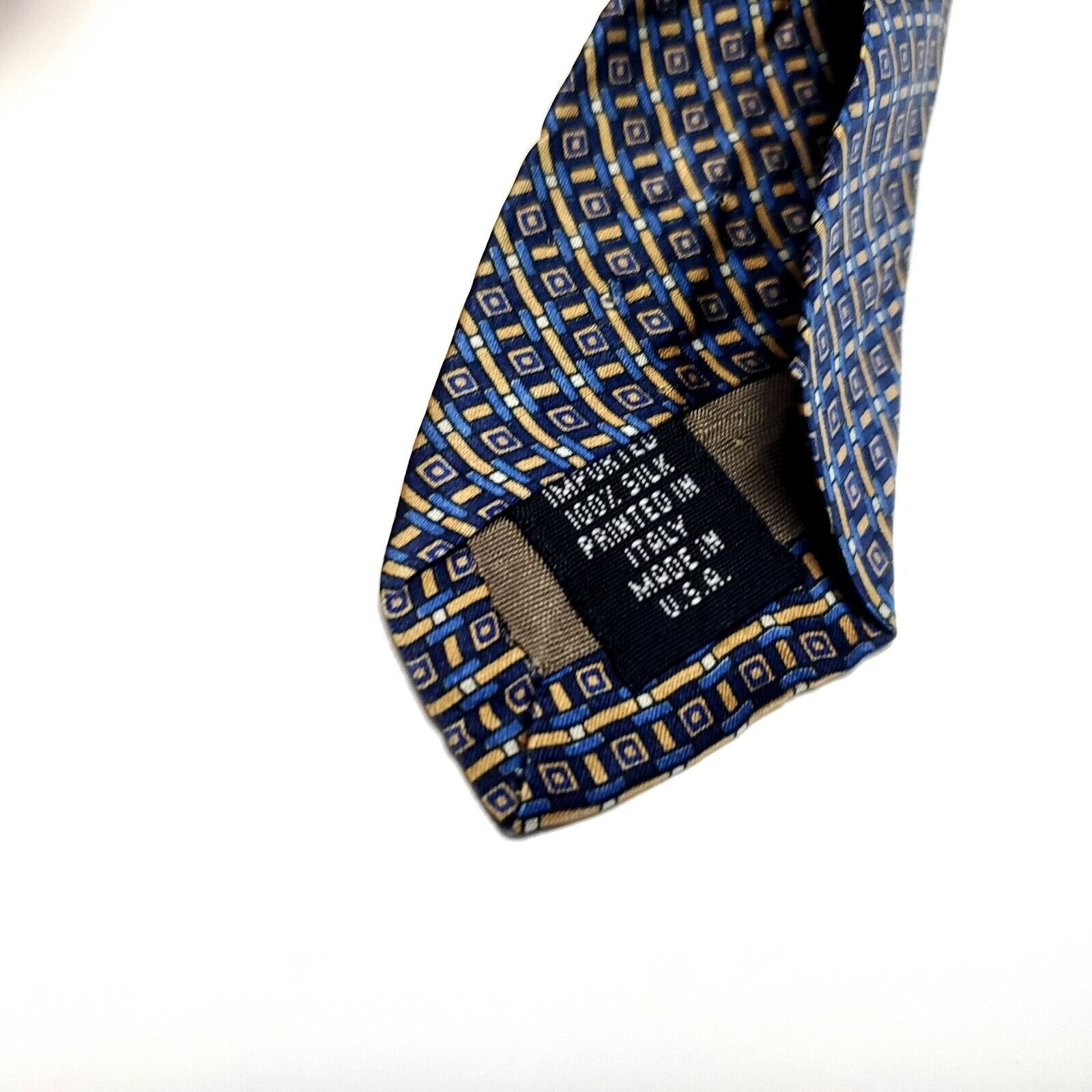 John Henry John Henry Blue Yellow Geometric Print Wide Silk Tie Size ONE SIZE - 4 Thumbnail