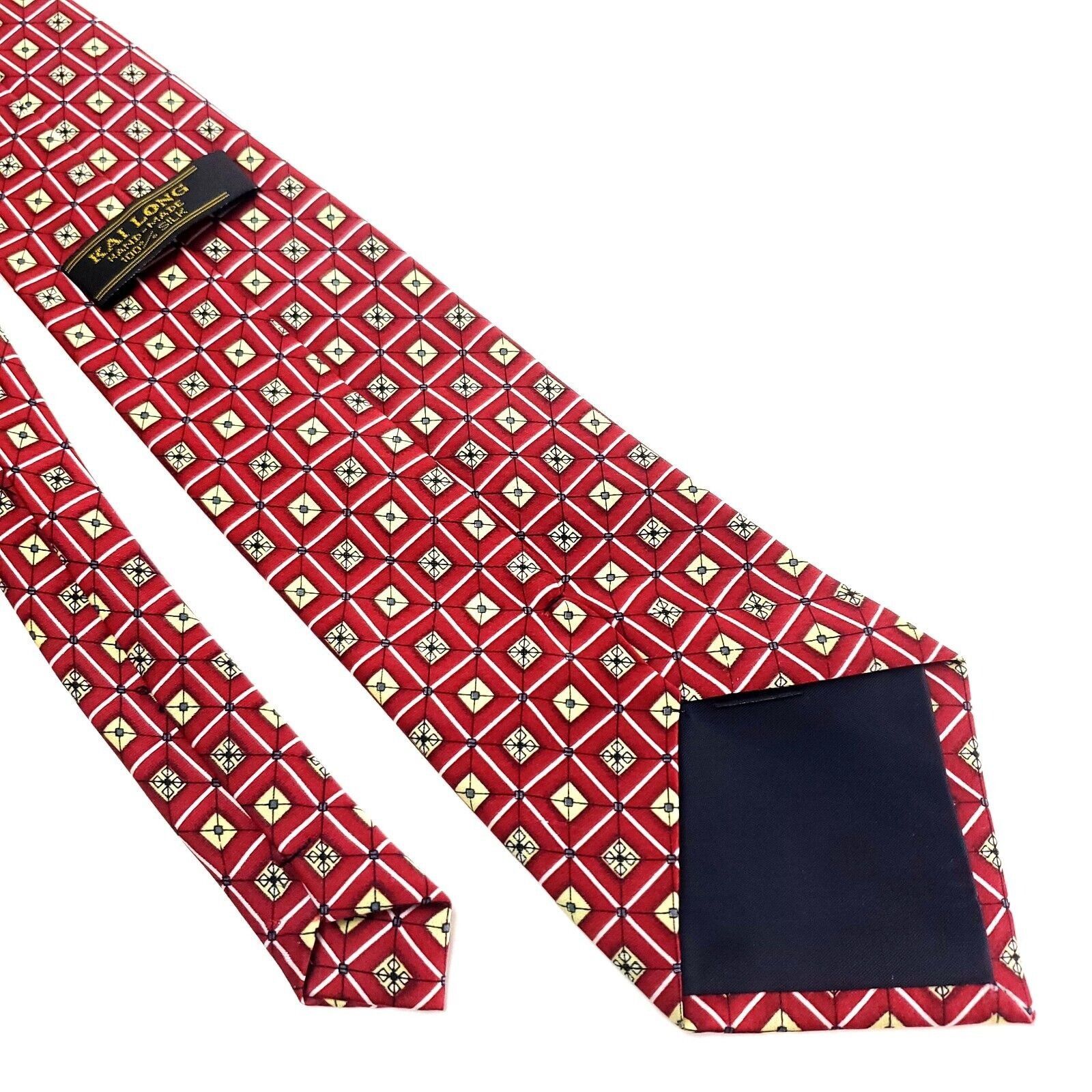 Designer Kai Long Handmade Silk Tie Print Red Geometric Size ONE SIZE - 4 Thumbnail