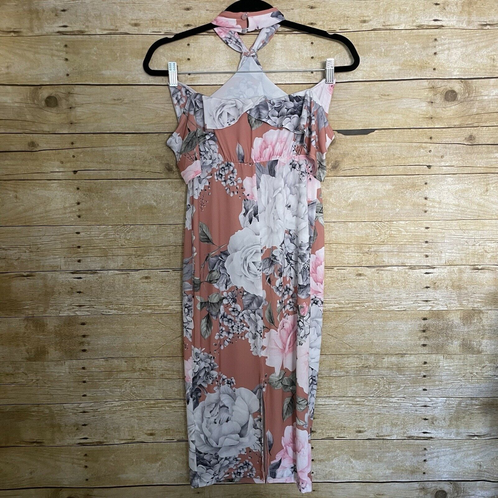 Asos ASOS Dusty Pink Floral Halter Top Ruffle Midi Dress - 4/UK 8 Size S / US 4 / IT 40 - 7 Thumbnail