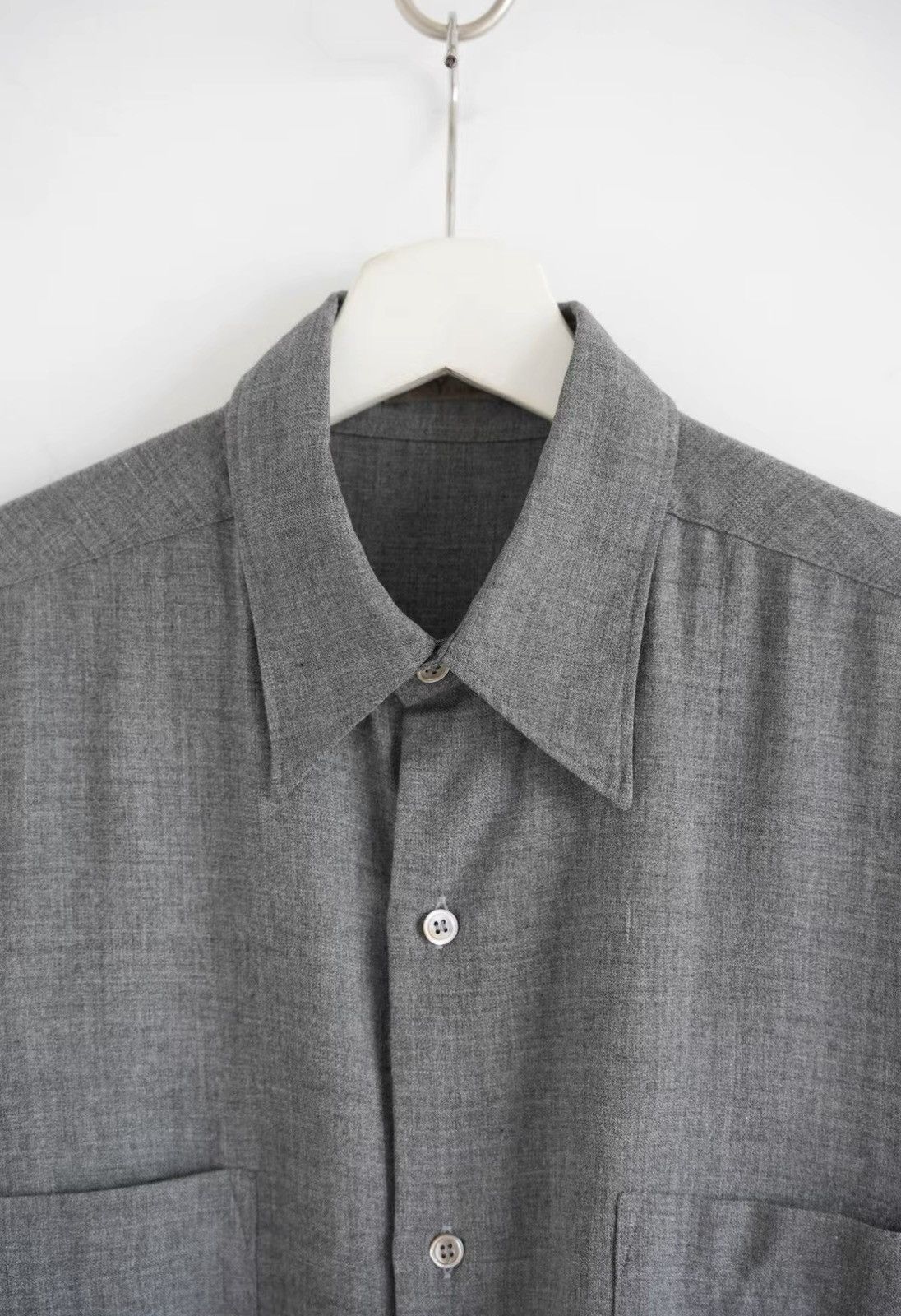Yohji Yamamoto Yohji Yamamoto 80s Scissors Collar Grey Wool Shirt J4 Size US M / EU 48-50 / 2 - 3 Thumbnail