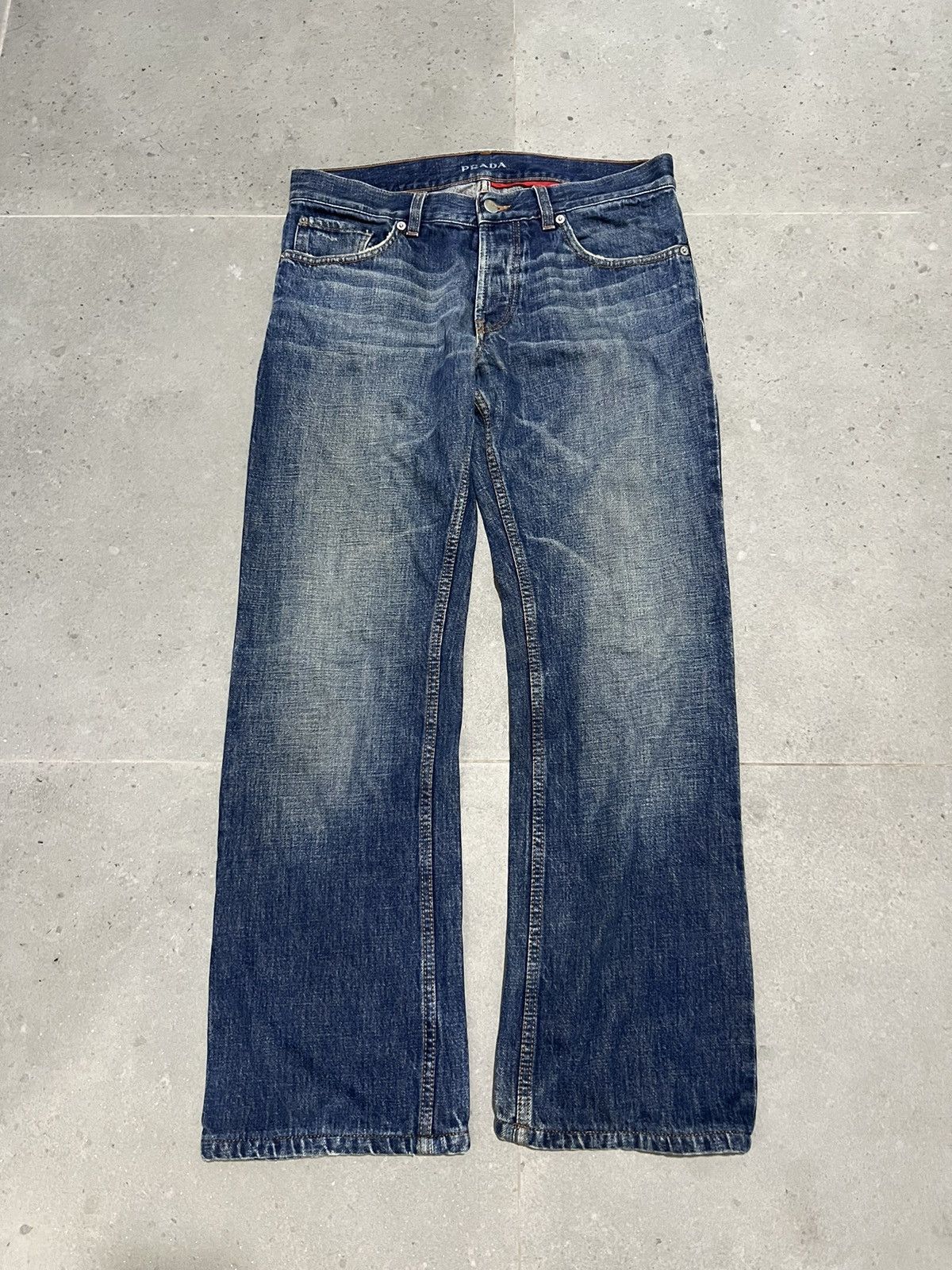 image of Prada Bootcut Denim Flared Mudwash in Blue Denim, Men's (Size 31)