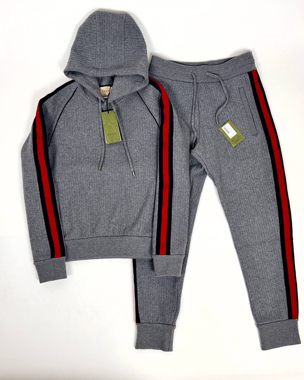 image of Gucci Web Cashmere Set Hoodie Pants in Grey, Men's (Size Small)