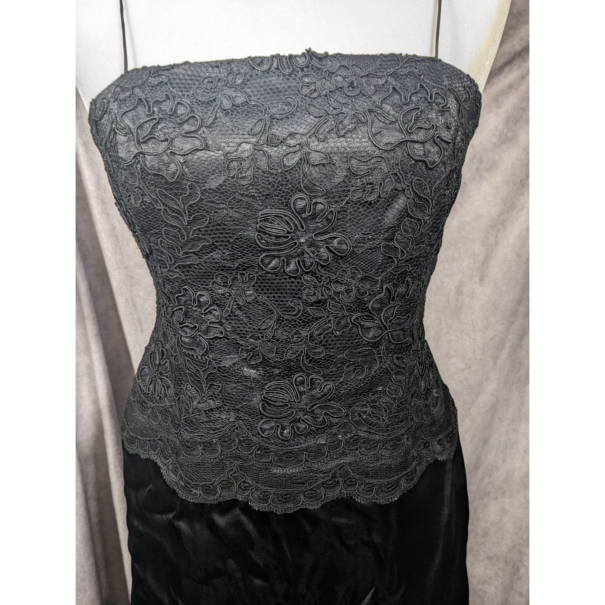 Other Linda Cunningham Black Silk Floral Lace Flounce Skirt Dress Size M / US 6-8 / IT 42-44 - 10 Thumbnail