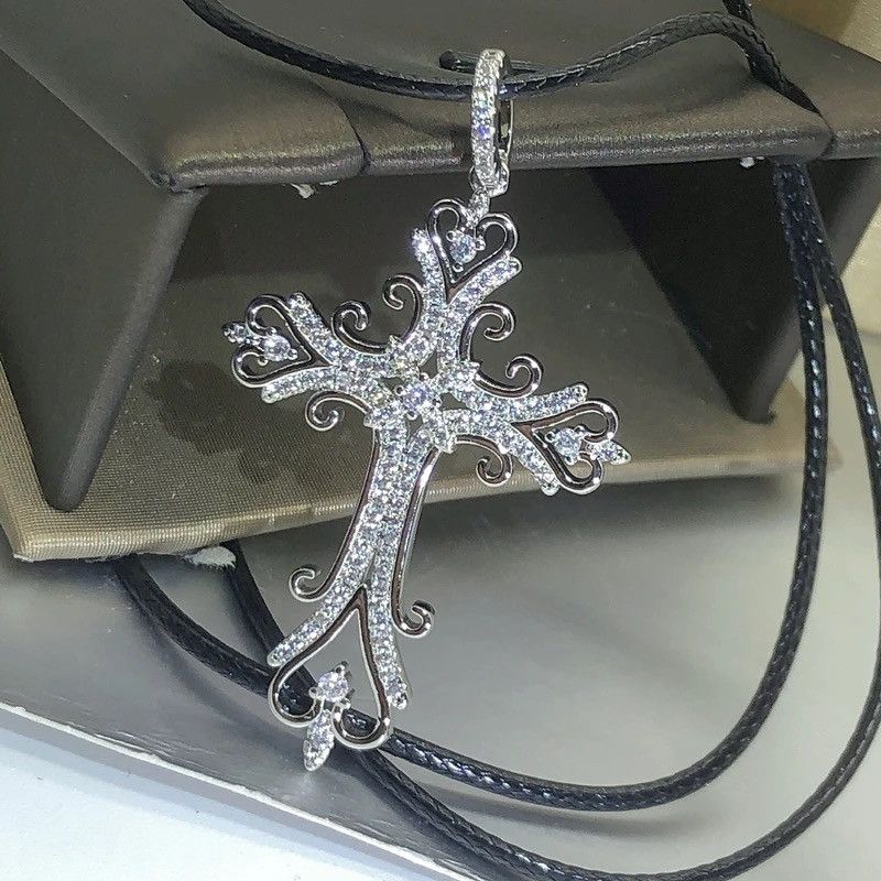 Jewelry 925 Silver Gothic Dark Style Cross Pendant Necklace Size ONE SIZE - 2 Thumbnail