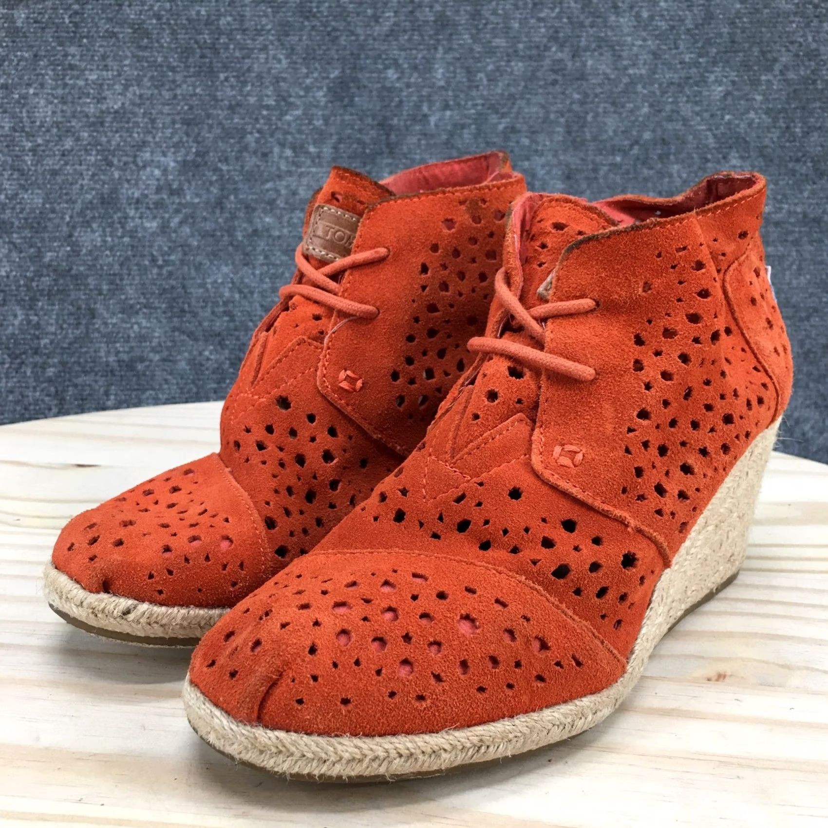 Toms TOMS Boots Womens 6 Orange Desert Wedges Moroccan Cutout Suede Lace Up Casual Size US 6 / IT 36 - 5 Thumbnail