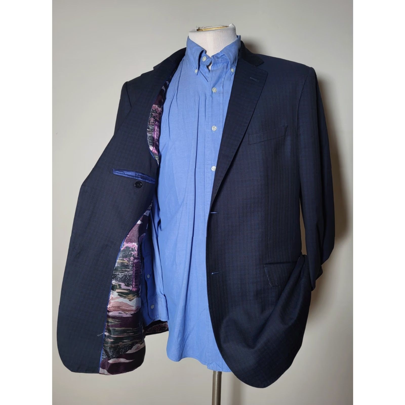 Ted Baker Ted Baker Sport Coat Blazer Jacket Blue Check Wool 44R Men Regular Fit Notch Lapel Four-Button Viscose Lining Double-Vented New without tags Size 44R - 7 Thumbnail
