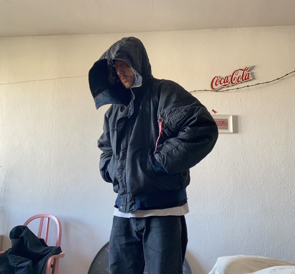 Alpha Industries VINTAGE ALPHA INDUSTRIES DISTRESSED BAGGY BOMBER WITH HOOD Size US XL / EU 56 / 4 - 4 Thumbnail