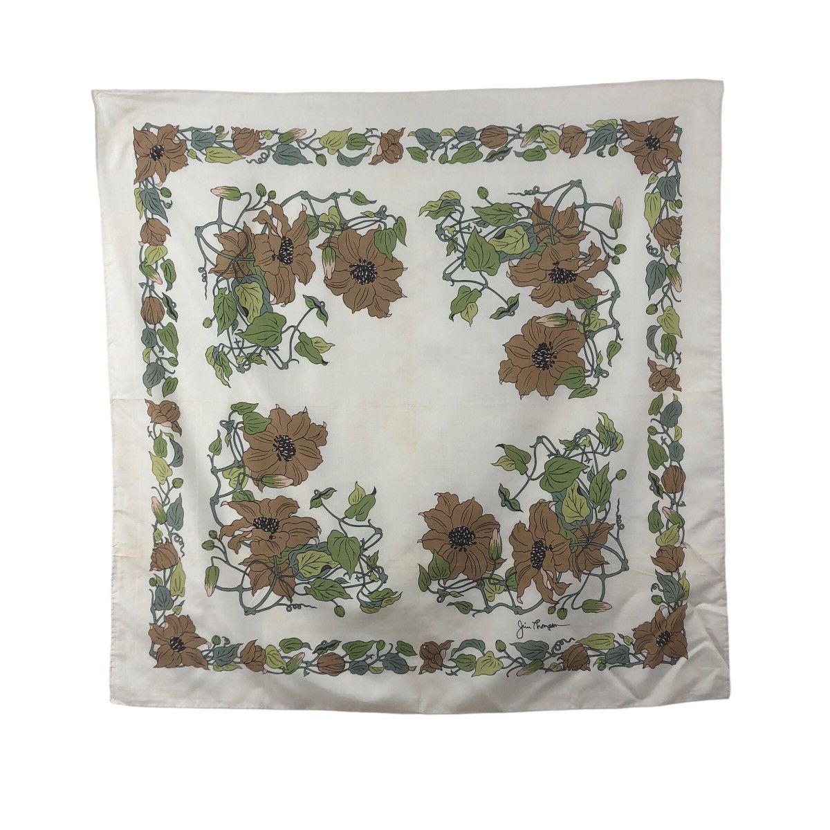 Vtg JIM THOMPSON SILK Floral Hibiscus Scarf Shawl Hand